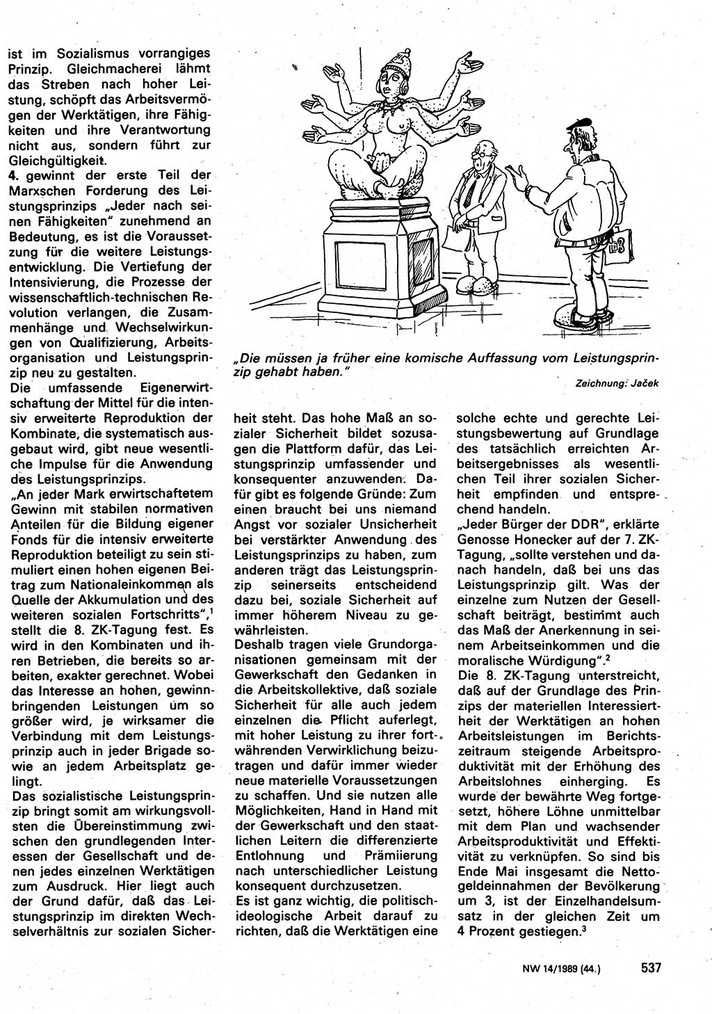 Neuer Weg (NW), Organ des Zentralkomitees (ZK) der SED (Sozialistische Einheitspartei Deutschlands) für Fragen des Parteilebens, 44. Jahrgang [Deutsche Demokratische Republik (DDR)] 1989, Seite 537 (NW ZK SED DDR 1989, S. 537)