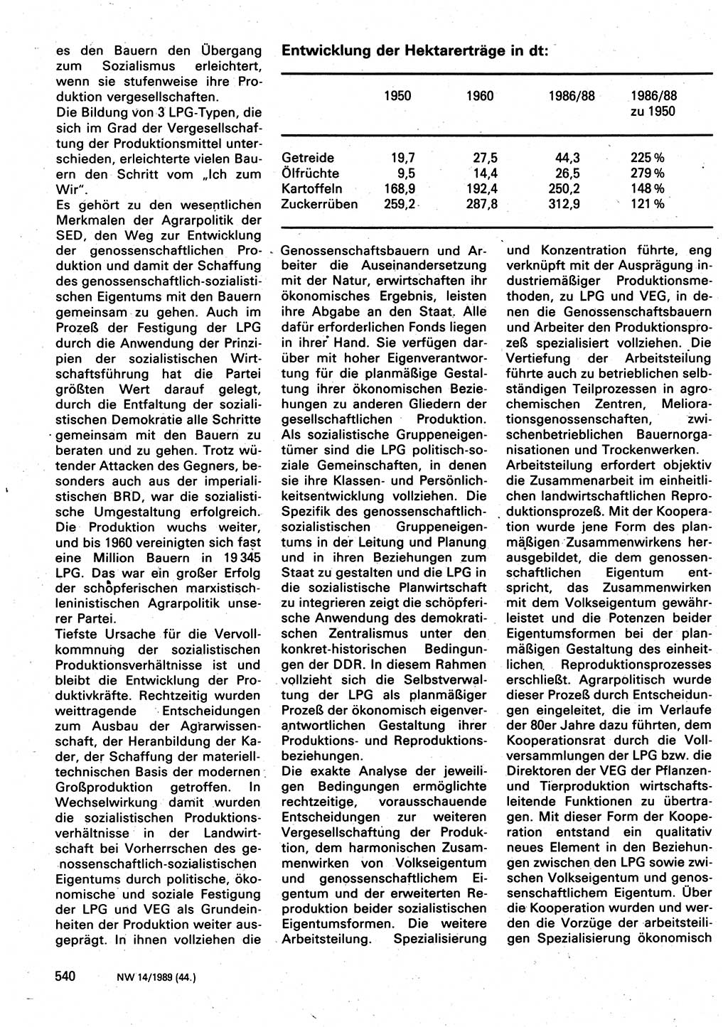 Neuer Weg (NW), Organ des Zentralkomitees (ZK) der SED (Sozialistische Einheitspartei Deutschlands) für Fragen des Parteilebens, 44. Jahrgang [Deutsche Demokratische Republik (DDR)] 1989, Seite 540 (NW ZK SED DDR 1989, S. 540)