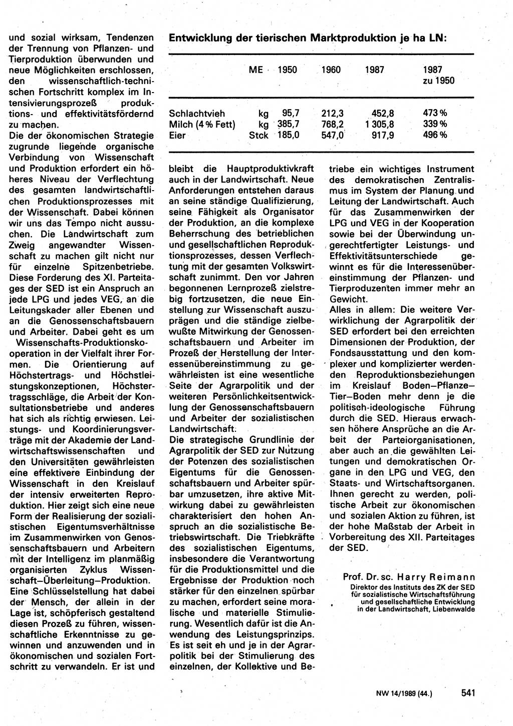 Neuer Weg (NW), Organ des Zentralkomitees (ZK) der SED (Sozialistische Einheitspartei Deutschlands) für Fragen des Parteilebens, 44. Jahrgang [Deutsche Demokratische Republik (DDR)] 1989, Seite 541 (NW ZK SED DDR 1989, S. 541)