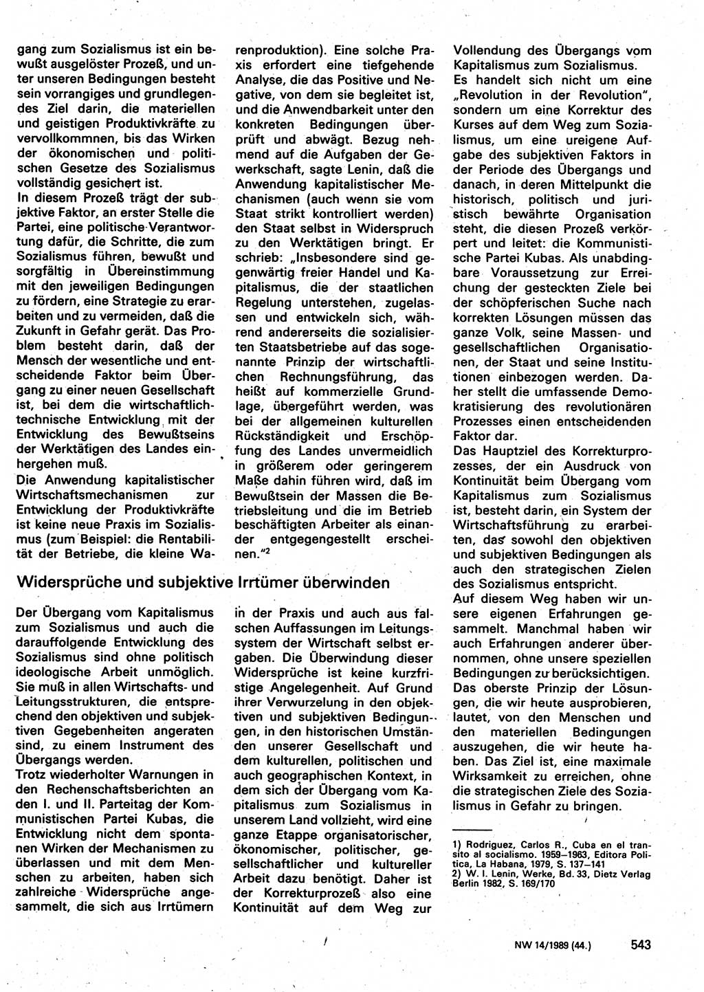 Neuer Weg (NW), Organ des Zentralkomitees (ZK) der SED (Sozialistische Einheitspartei Deutschlands) für Fragen des Parteilebens, 44. Jahrgang [Deutsche Demokratische Republik (DDR)] 1989, Seite 543 (NW ZK SED DDR 1989, S. 543)