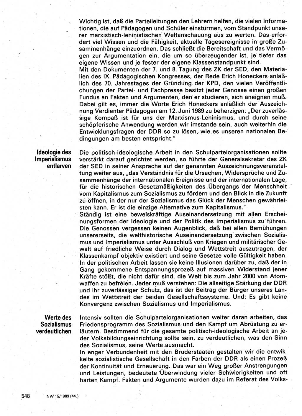 Neuer Weg (NW), Organ des Zentralkomitees (ZK) der SED (Sozialistische Einheitspartei Deutschlands) für Fragen des Parteilebens, 44. Jahrgang [Deutsche Demokratische Republik (DDR)] 1989, Seite 548 (NW ZK SED DDR 1989, S. 548)