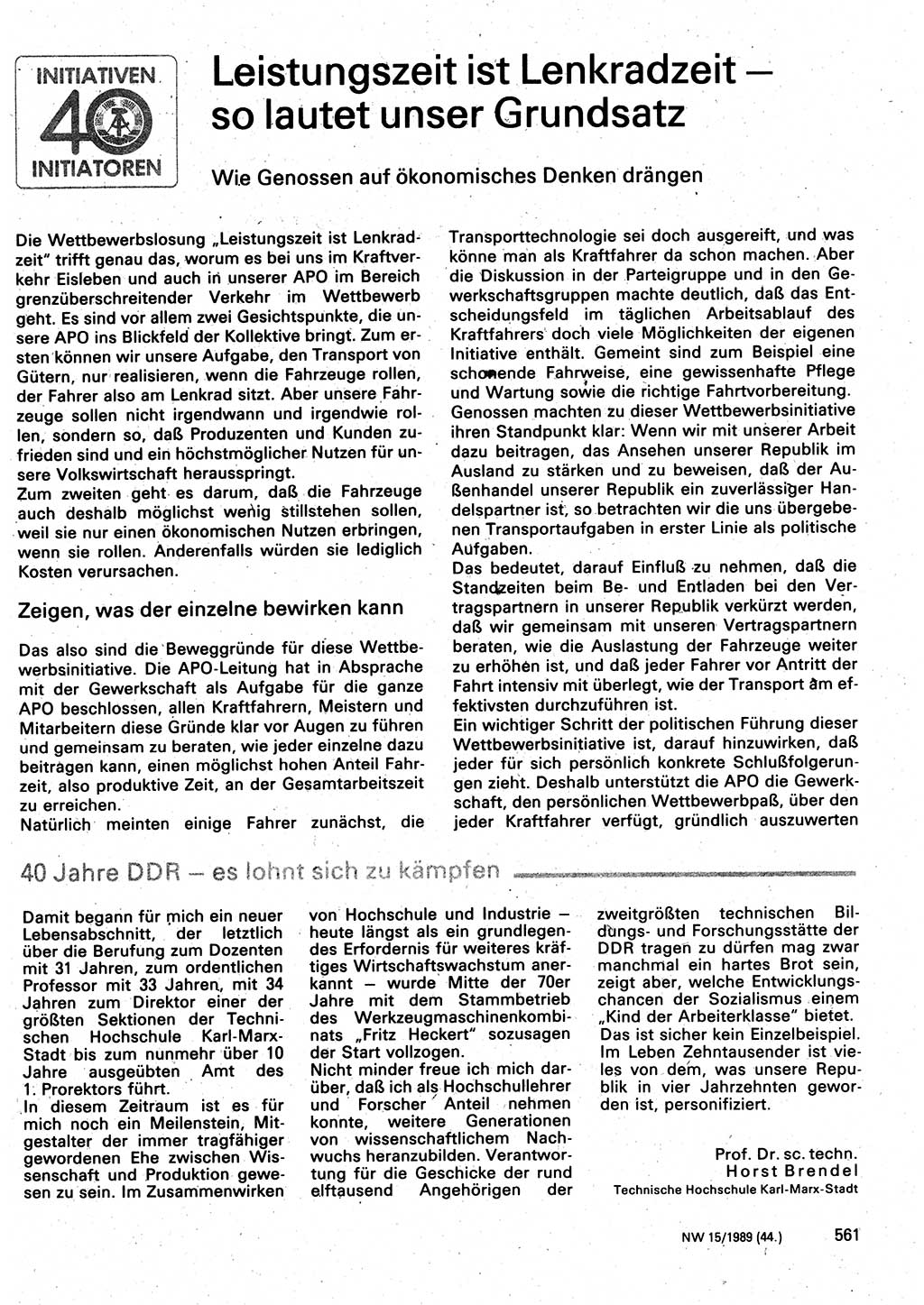 Neuer Weg (NW), Organ des Zentralkomitees (ZK) der SED (Sozialistische Einheitspartei Deutschlands) für Fragen des Parteilebens, 44. Jahrgang [Deutsche Demokratische Republik (DDR)] 1989, Seite 561 (NW ZK SED DDR 1989, S. 561)