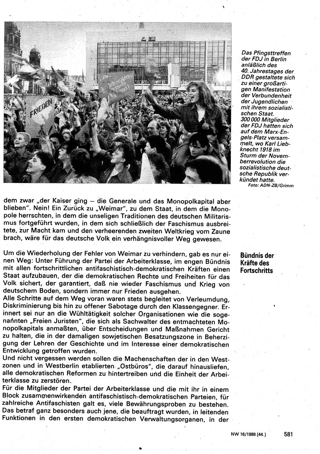 Neuer Weg (NW), Organ des Zentralkomitees (ZK) der SED (Sozialistische Einheitspartei Deutschlands) für Fragen des Parteilebens, 44. Jahrgang [Deutsche Demokratische Republik (DDR)] 1989, Seite 581 (NW ZK SED DDR 1989, S. 581)