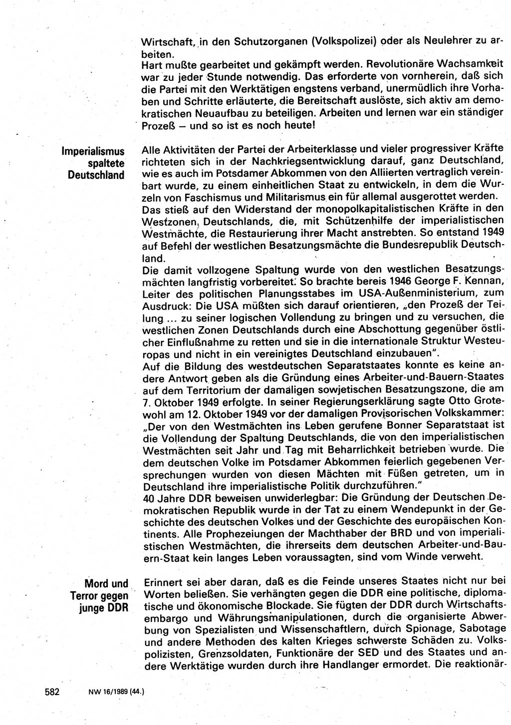 Neuer Weg (NW), Organ des Zentralkomitees (ZK) der SED (Sozialistische Einheitspartei Deutschlands) für Fragen des Parteilebens, 44. Jahrgang [Deutsche Demokratische Republik (DDR)] 1989, Seite 582 (NW ZK SED DDR 1989, S. 582)