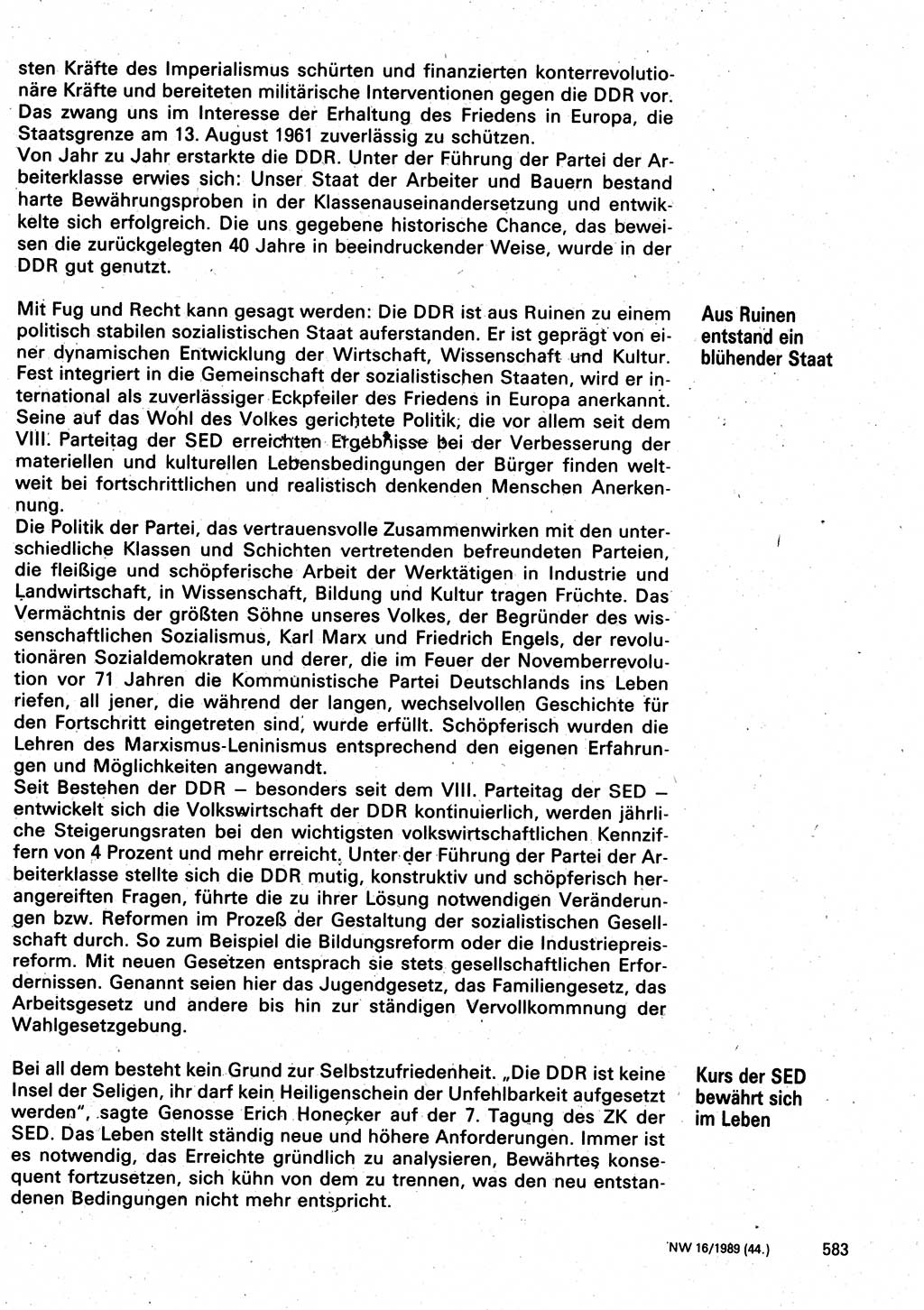 Neuer Weg (NW), Organ des Zentralkomitees (ZK) der SED (Sozialistische Einheitspartei Deutschlands) für Fragen des Parteilebens, 44. Jahrgang [Deutsche Demokratische Republik (DDR)] 1989, Seite 583 (NW ZK SED DDR 1989, S. 583)