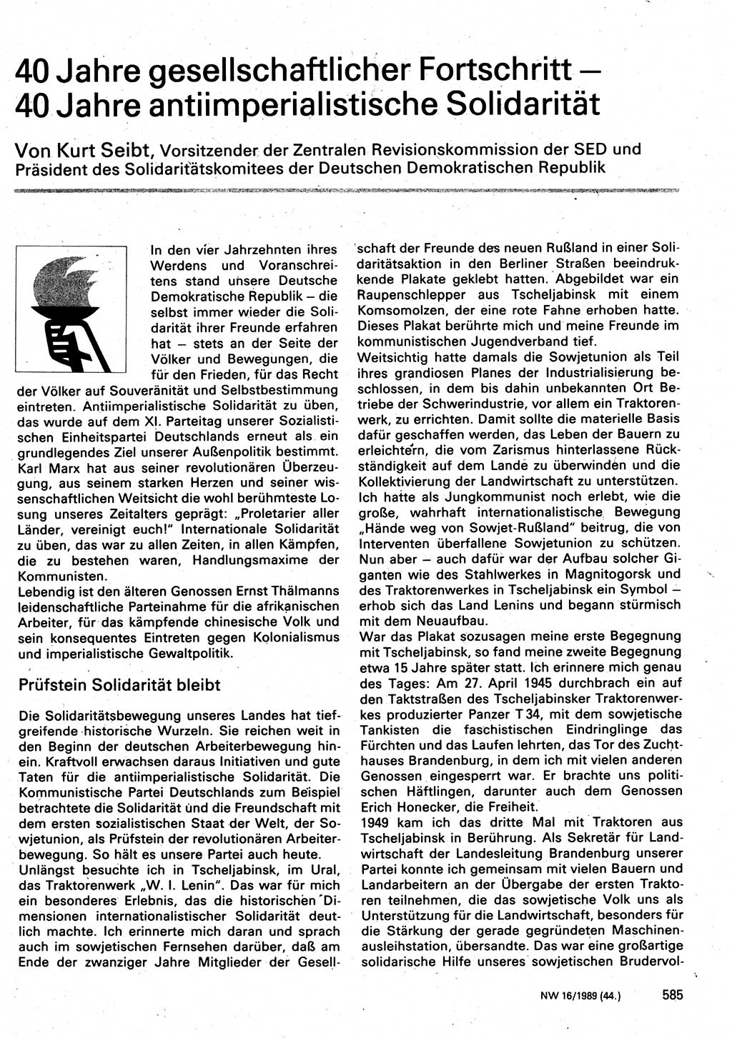 Neuer Weg (NW), Organ des Zentralkomitees (ZK) der SED (Sozialistische Einheitspartei Deutschlands) für Fragen des Parteilebens, 44. Jahrgang [Deutsche Demokratische Republik (DDR)] 1989, Seite 585 (NW ZK SED DDR 1989, S. 585)