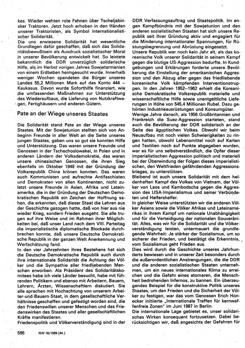 Neuer Weg (NW), Organ des Zentralkomitees (ZK) der SED (Sozialistische Einheitspartei Deutschlands) für Fragen des Parteilebens, 44. Jahrgang [Deutsche Demokratische Republik (DDR)] 1989, Seite 586 (NW ZK SED DDR 1989, S. 586)