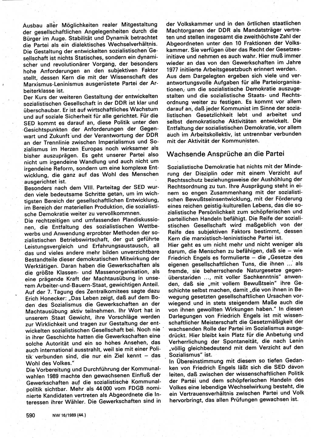 Neuer Weg (NW), Organ des Zentralkomitees (ZK) der SED (Sozialistische Einheitspartei Deutschlands) für Fragen des Parteilebens, 44. Jahrgang [Deutsche Demokratische Republik (DDR)] 1989, Seite 590 (NW ZK SED DDR 1989, S. 590)