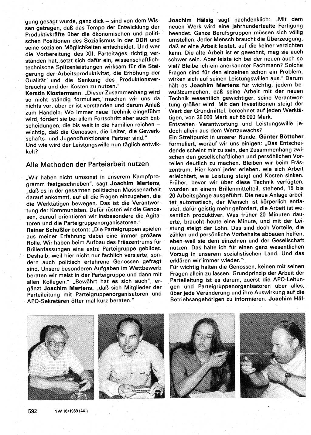 Neuer Weg (NW), Organ des Zentralkomitees (ZK) der SED (Sozialistische Einheitspartei Deutschlands) für Fragen des Parteilebens, 44. Jahrgang [Deutsche Demokratische Republik (DDR)] 1989, Seite 592 (NW ZK SED DDR 1989, S. 592)