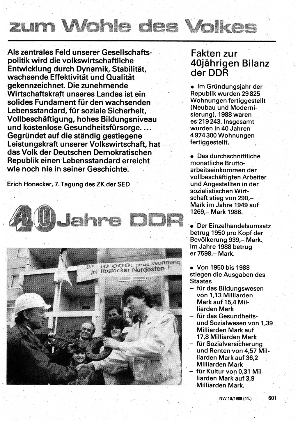 Neuer Weg (NW), Organ des Zentralkomitees (ZK) der SED (Sozialistische Einheitspartei Deutschlands) für Fragen des Parteilebens, 44. Jahrgang [Deutsche Demokratische Republik (DDR)] 1989, Seite 601 (NW ZK SED DDR 1989, S. 601)