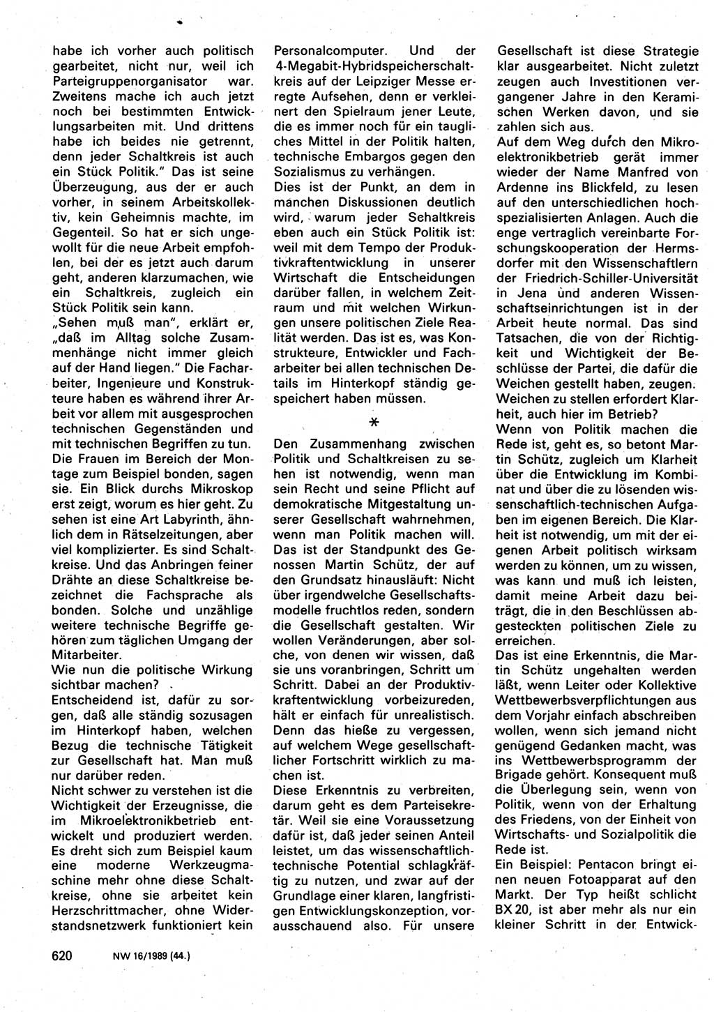 Neuer Weg (NW), Organ des Zentralkomitees (ZK) der SED (Sozialistische Einheitspartei Deutschlands) für Fragen des Parteilebens, 44. Jahrgang [Deutsche Demokratische Republik (DDR)] 1989, Seite 620 (NW ZK SED DDR 1989, S. 620)