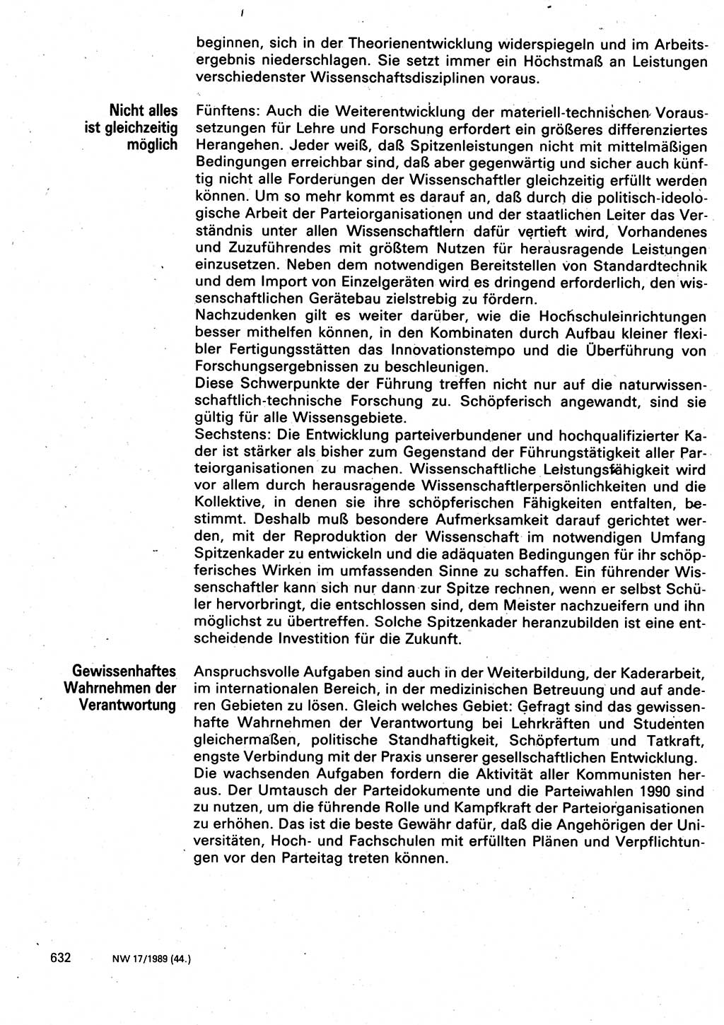 Neuer Weg (NW), Organ des Zentralkomitees (ZK) der SED (Sozialistische Einheitspartei Deutschlands) für Fragen des Parteilebens, 44. Jahrgang [Deutsche Demokratische Republik (DDR)] 1989, Seite 632 (NW ZK SED DDR 1989, S. 632)