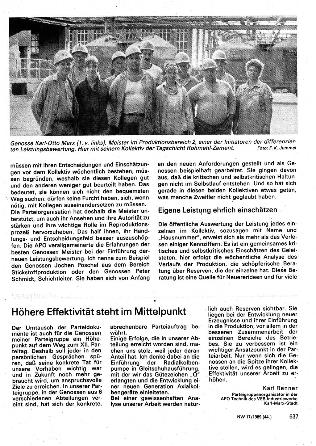 Neuer Weg (NW), Organ des Zentralkomitees (ZK) der SED (Sozialistische Einheitspartei Deutschlands) für Fragen des Parteilebens, 44. Jahrgang [Deutsche Demokratische Republik (DDR)] 1989, Seite 637 (NW ZK SED DDR 1989, S. 637)