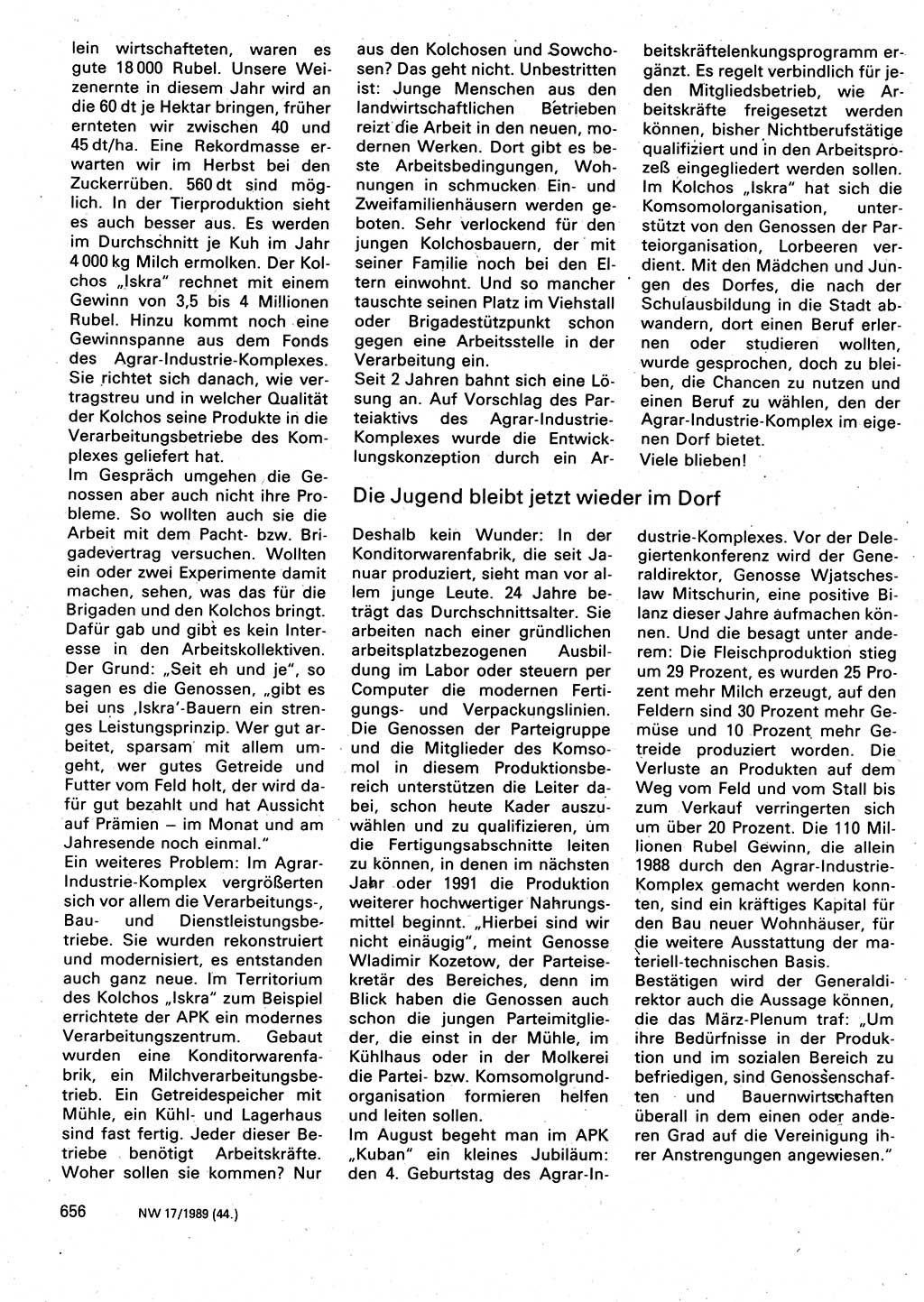 Neuer Weg (NW), Organ des Zentralkomitees (ZK) der SED (Sozialistische Einheitspartei Deutschlands) für Fragen des Parteilebens, 44. Jahrgang [Deutsche Demokratische Republik (DDR)] 1989, Seite 656 (NW ZK SED DDR 1989, S. 656)