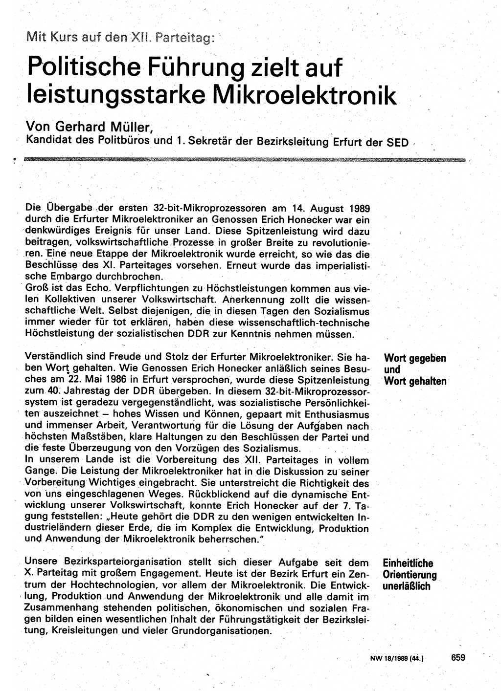 Neuer Weg (NW), Organ des Zentralkomitees (ZK) der SED (Sozialistische Einheitspartei Deutschlands) für Fragen des Parteilebens, 44. Jahrgang [Deutsche Demokratische Republik (DDR)] 1989, Seite 659 (NW ZK SED DDR 1989, S. 659)