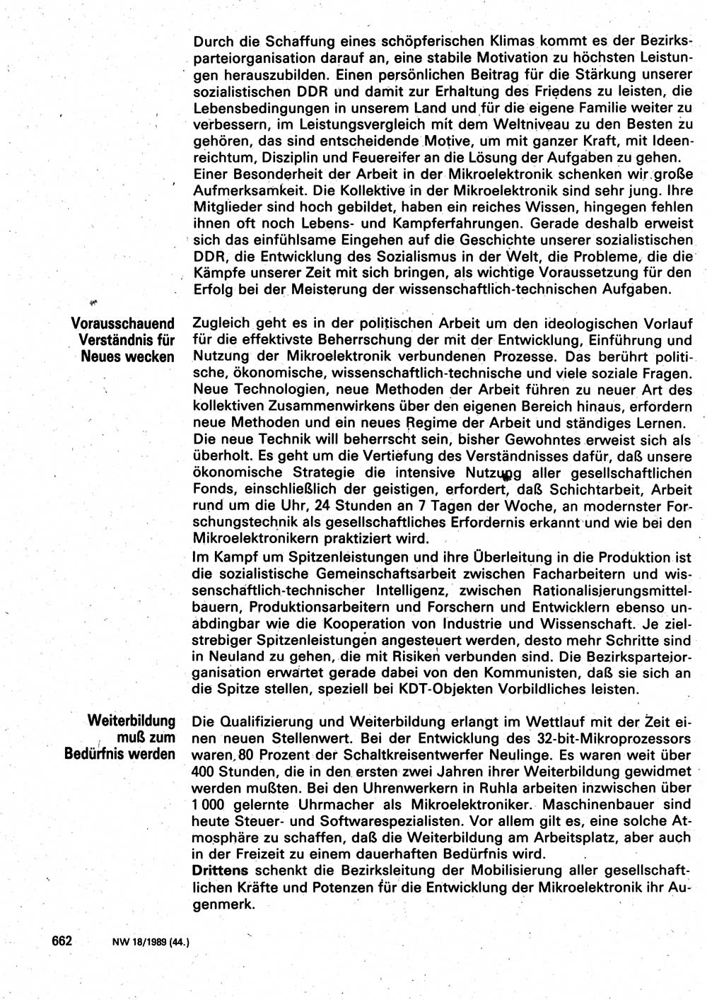 Neuer Weg (NW), Organ des Zentralkomitees (ZK) der SED (Sozialistische Einheitspartei Deutschlands) für Fragen des Parteilebens, 44. Jahrgang [Deutsche Demokratische Republik (DDR)] 1989, Seite 662 (NW ZK SED DDR 1989, S. 662)