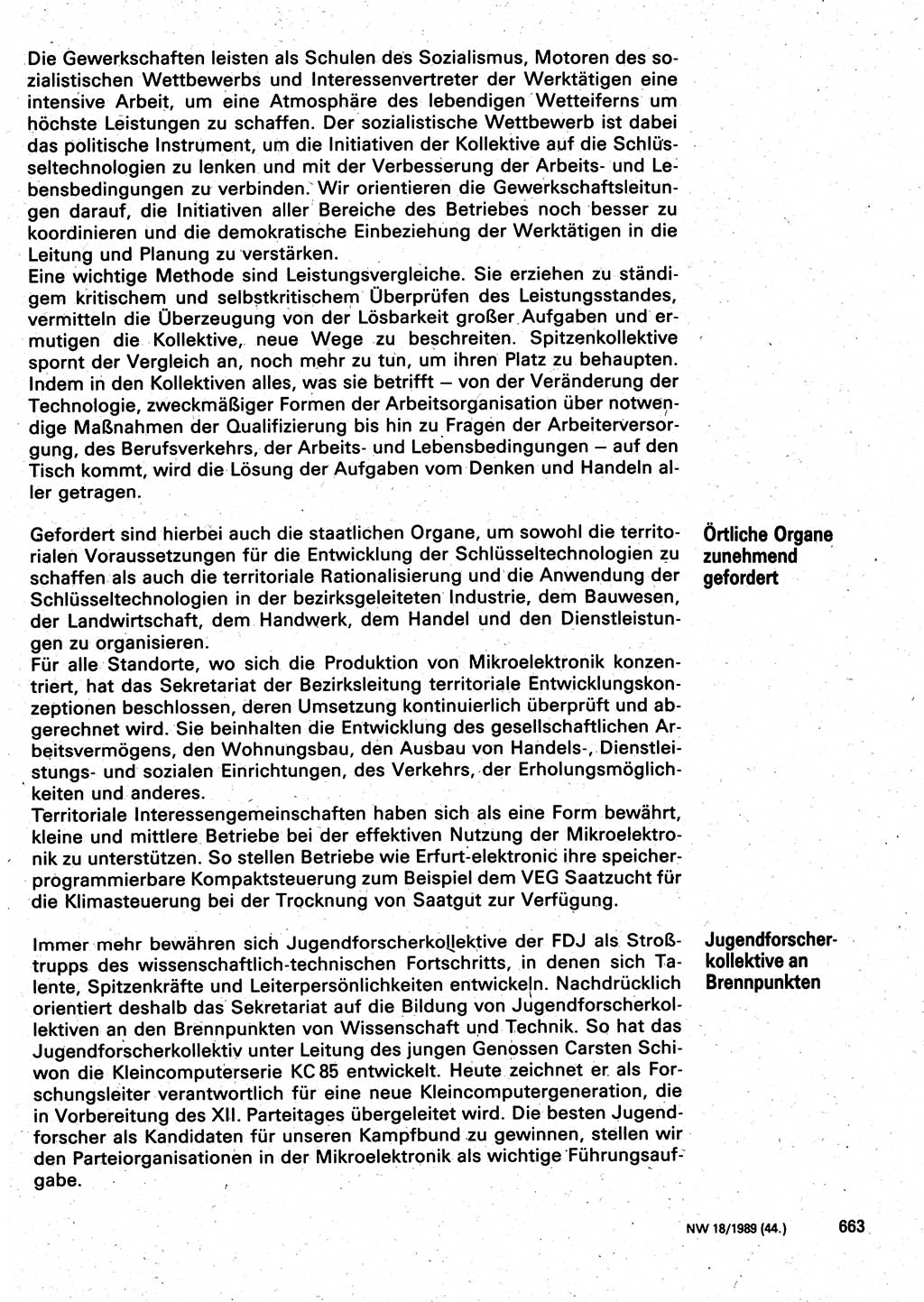 Neuer Weg (NW), Organ des Zentralkomitees (ZK) der SED (Sozialistische Einheitspartei Deutschlands) für Fragen des Parteilebens, 44. Jahrgang [Deutsche Demokratische Republik (DDR)] 1989, Seite 663 (NW ZK SED DDR 1989, S. 663)