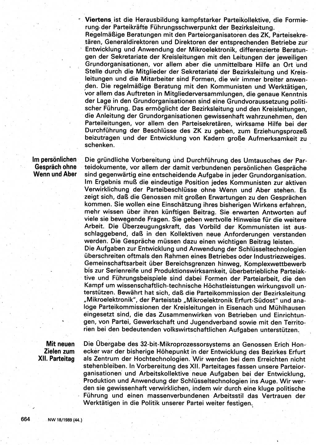 Neuer Weg (NW), Organ des Zentralkomitees (ZK) der SED (Sozialistische Einheitspartei Deutschlands) für Fragen des Parteilebens, 44. Jahrgang [Deutsche Demokratische Republik (DDR)] 1989, Seite 664 (NW ZK SED DDR 1989, S. 664)