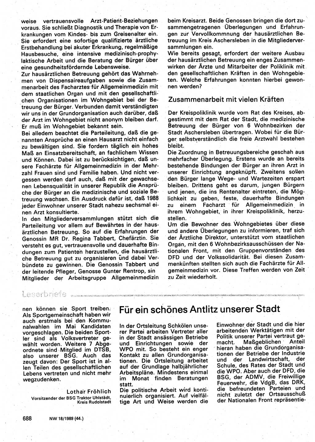 Neuer Weg (NW), Organ des Zentralkomitees (ZK) der SED (Sozialistische Einheitspartei Deutschlands) für Fragen des Parteilebens, 44. Jahrgang [Deutsche Demokratische Republik (DDR)] 1989, Seite 688 (NW ZK SED DDR 1989, S. 688)