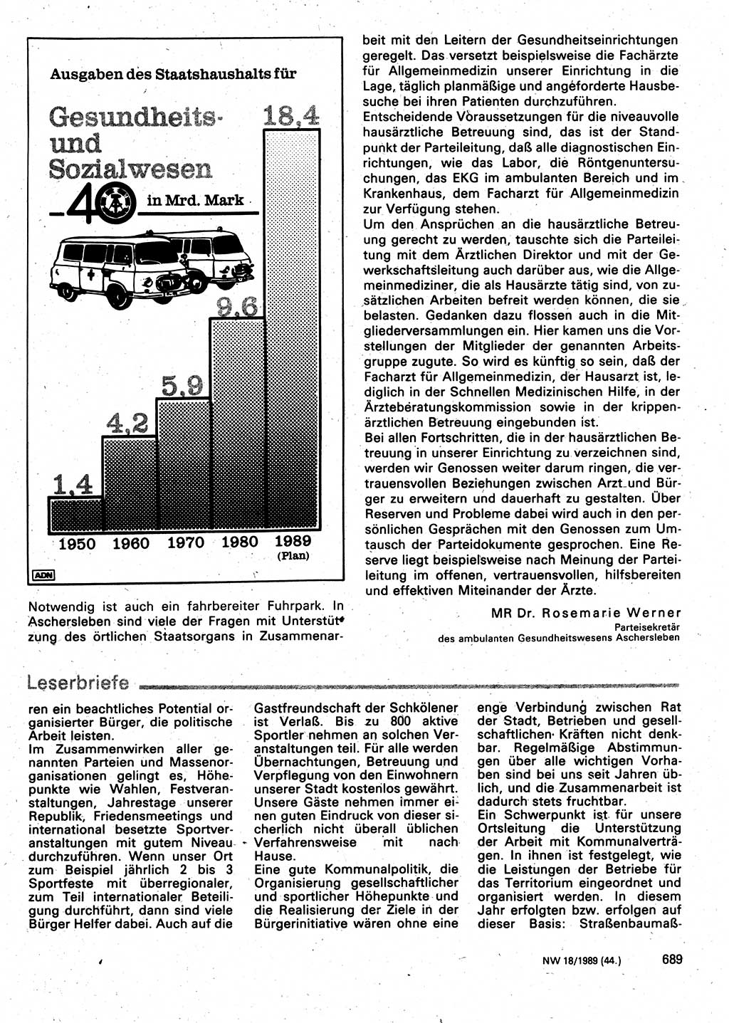 Neuer Weg (NW), Organ des Zentralkomitees (ZK) der SED (Sozialistische Einheitspartei Deutschlands) für Fragen des Parteilebens, 44. Jahrgang [Deutsche Demokratische Republik (DDR)] 1989, Seite 689 (NW ZK SED DDR 1989, S. 689)
