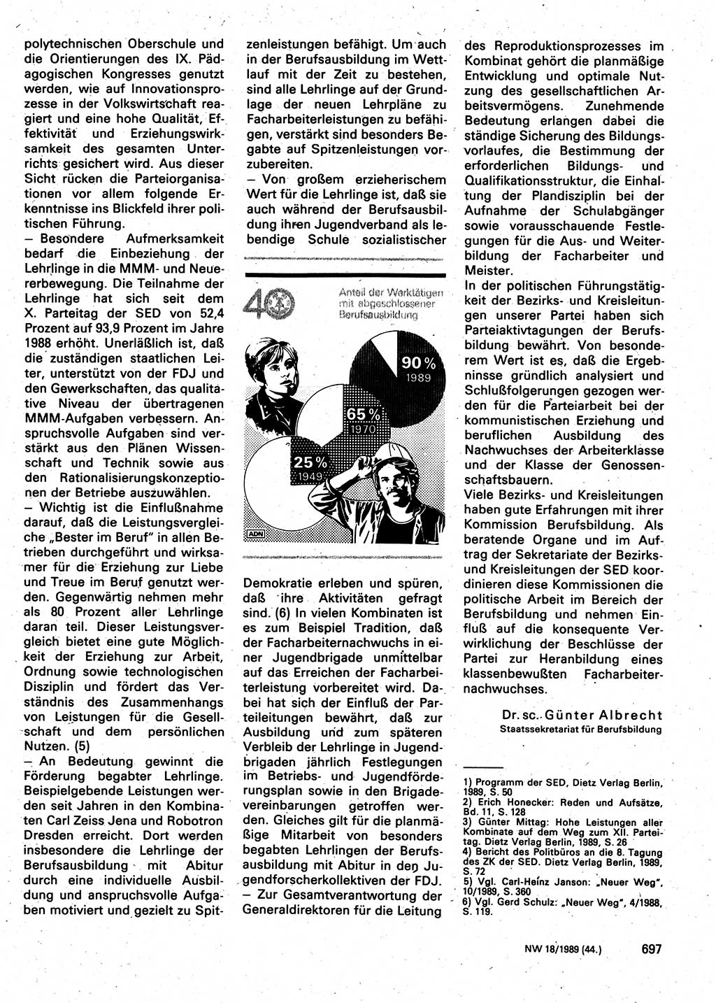 Neuer Weg (NW), Organ des Zentralkomitees (ZK) der SED (Sozialistische Einheitspartei Deutschlands) für Fragen des Parteilebens, 44. Jahrgang [Deutsche Demokratische Republik (DDR)] 1989, Seite 697 (NW ZK SED DDR 1989, S. 697)