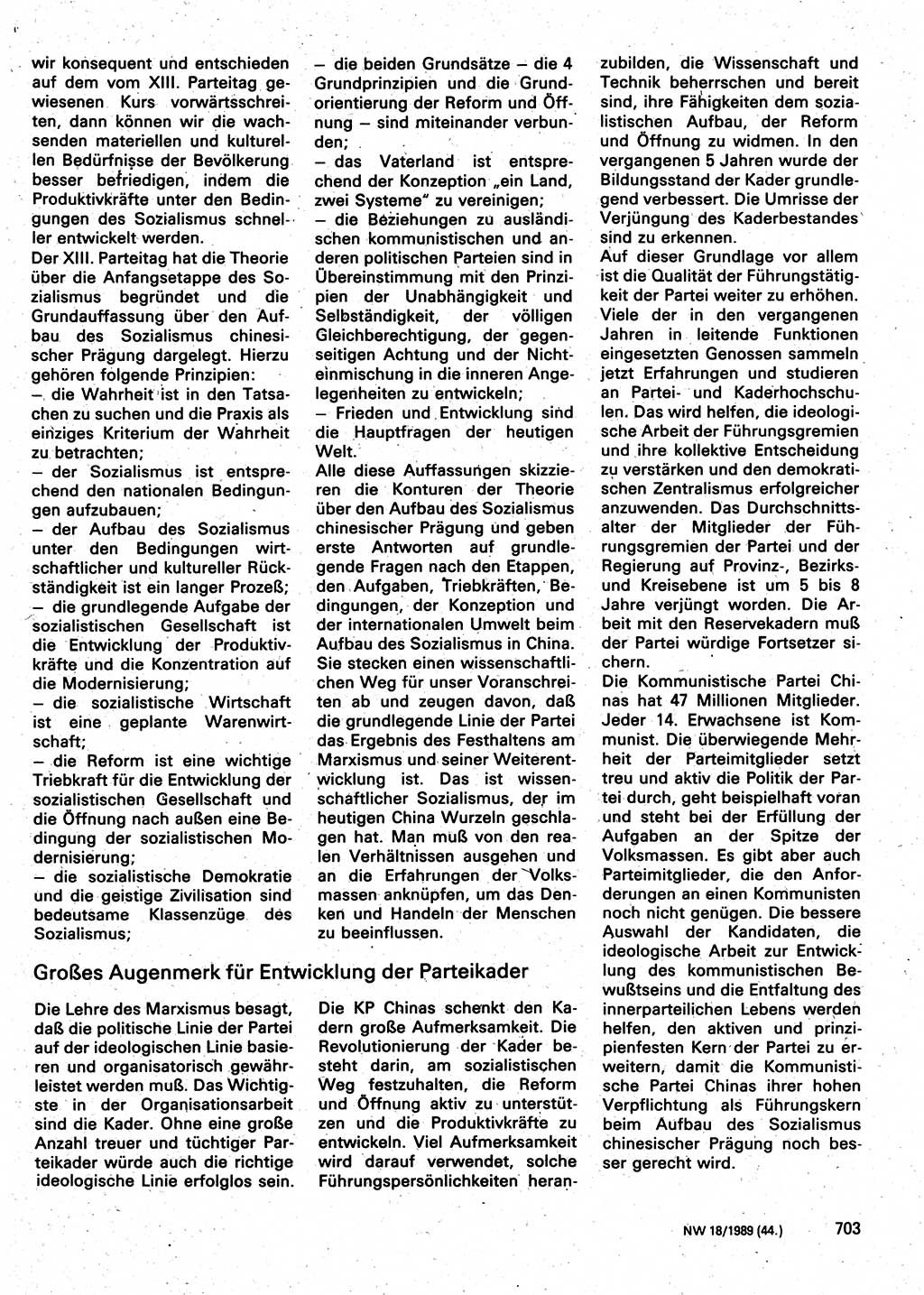 Neuer Weg (NW), Organ des Zentralkomitees (ZK) der SED (Sozialistische Einheitspartei Deutschlands) für Fragen des Parteilebens, 44. Jahrgang [Deutsche Demokratische Republik (DDR)] 1989, Seite 703 (NW ZK SED DDR 1989, S. 703)