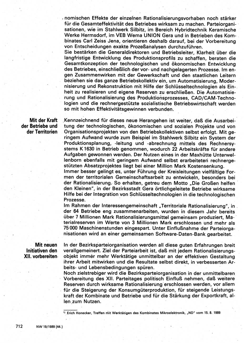 Neuer Weg (NW), Organ des Zentralkomitees (ZK) der SED (Sozialistische Einheitspartei Deutschlands) für Fragen des Parteilebens, 44. Jahrgang [Deutsche Demokratische Republik (DDR)] 1989, Seite 712 (NW ZK SED DDR 1989, S. 712)