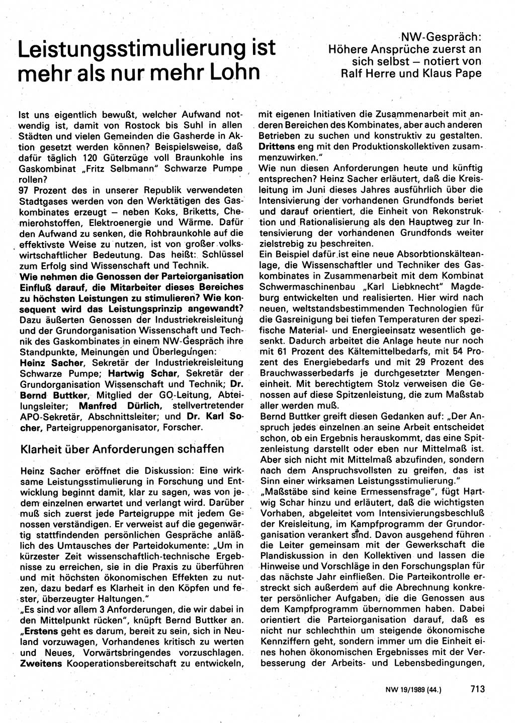 Neuer Weg (NW), Organ des Zentralkomitees (ZK) der SED (Sozialistische Einheitspartei Deutschlands) fÃ¼r Fragen des Parteilebens, 44. Jahrgang [Deutsche Demokratische Republik (DDR)] 1989, Seite 713 (NW ZK SED DDR 1989, S. 713)