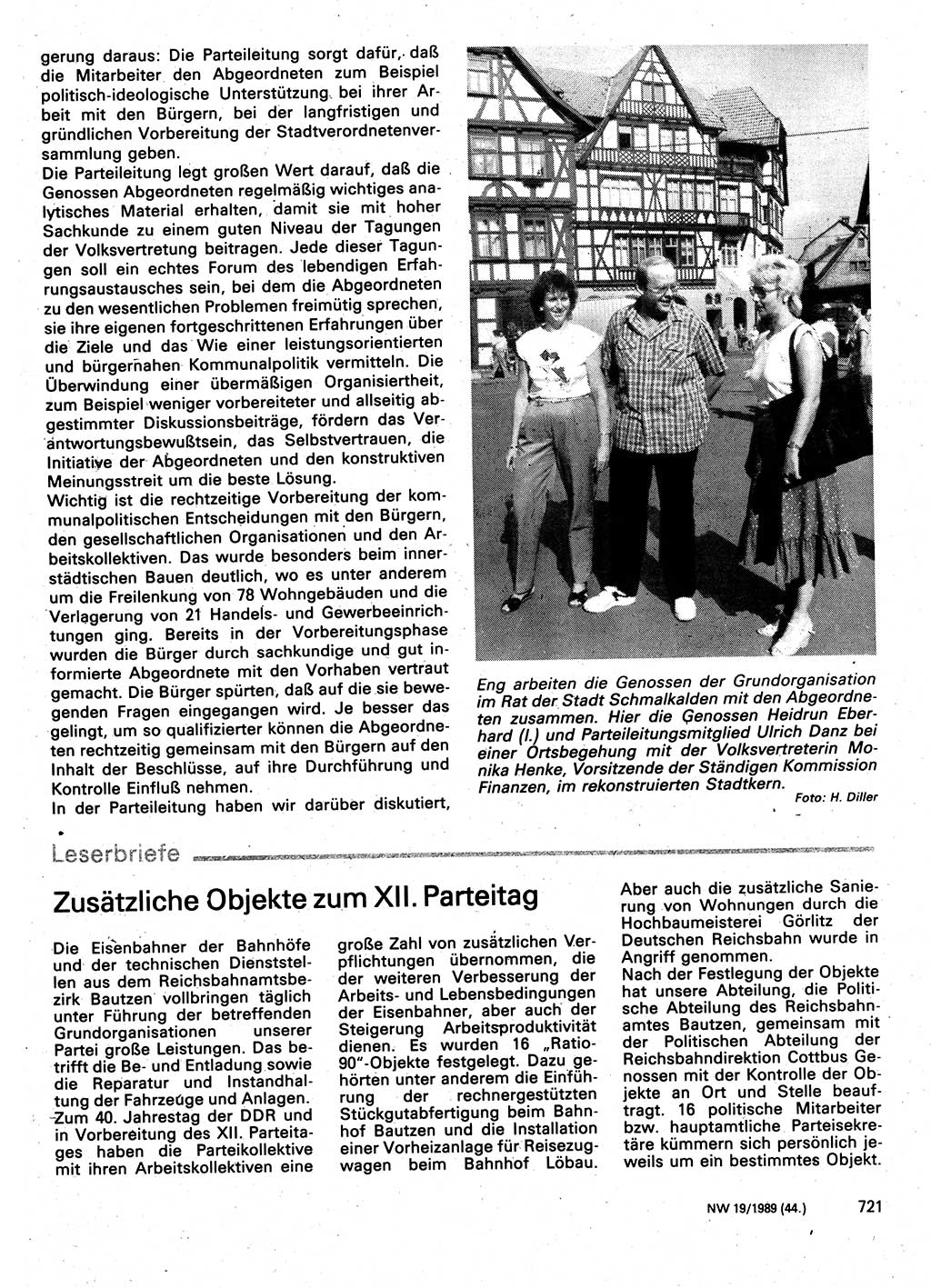 Neuer Weg (NW), Organ des Zentralkomitees (ZK) der SED (Sozialistische Einheitspartei Deutschlands) für Fragen des Parteilebens, 44. Jahrgang [Deutsche Demokratische Republik (DDR)] 1989, Seite 721 (NW ZK SED DDR 1989, S. 721)