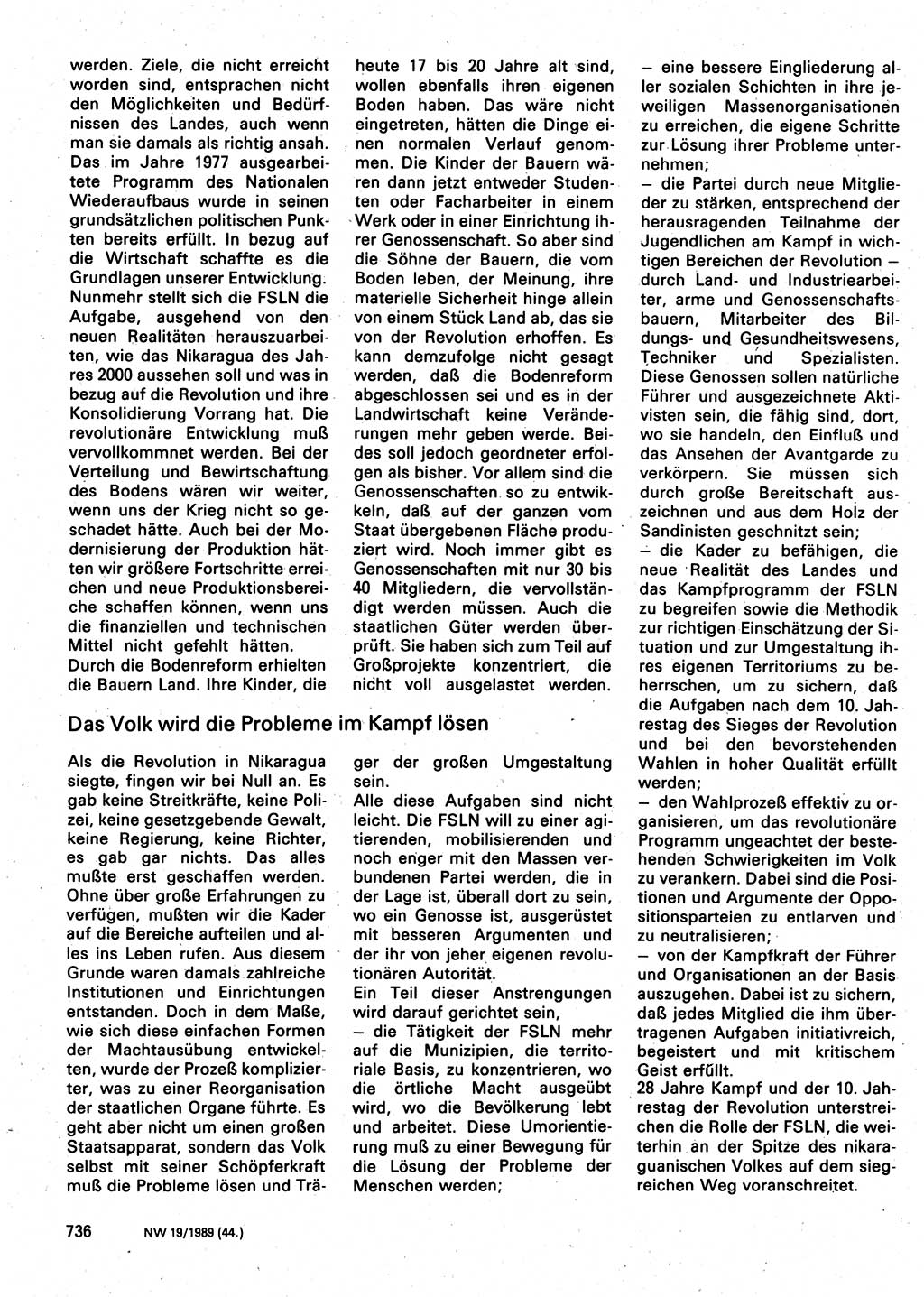Neuer Weg (NW), Organ des Zentralkomitees (ZK) der SED (Sozialistische Einheitspartei Deutschlands) für Fragen des Parteilebens, 44. Jahrgang [Deutsche Demokratische Republik (DDR)] 1989, Seite 736 (NW ZK SED DDR 1989, S. 736)