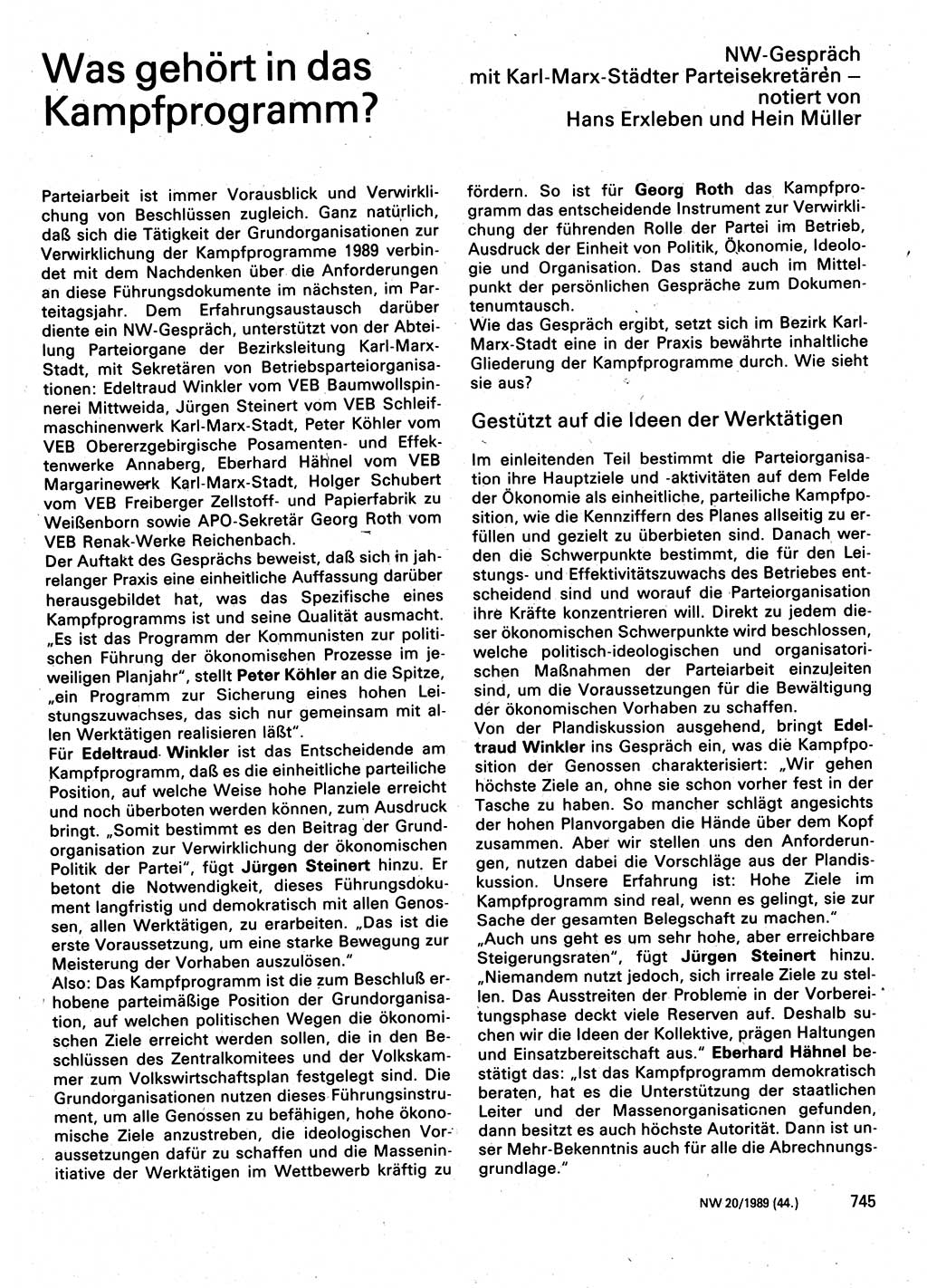Neuer Weg (NW), Organ des Zentralkomitees (ZK) der SED (Sozialistische Einheitspartei Deutschlands) für Fragen des Parteilebens, 44. Jahrgang [Deutsche Demokratische Republik (DDR)] 1989, Seite 745 (NW ZK SED DDR 1989, S. 745)