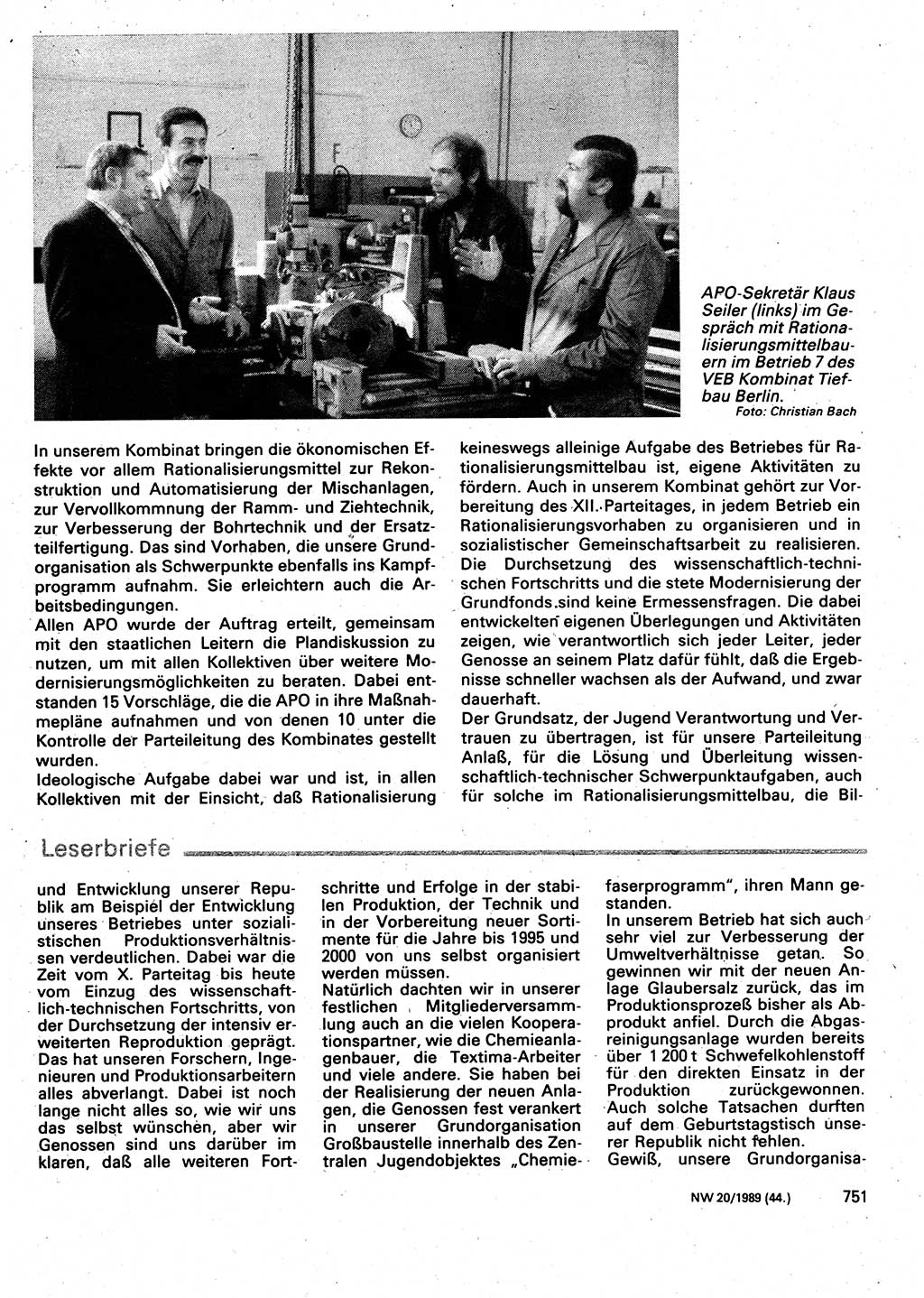 Neuer Weg (NW), Organ des Zentralkomitees (ZK) der SED (Sozialistische Einheitspartei Deutschlands) für Fragen des Parteilebens, 44. Jahrgang [Deutsche Demokratische Republik (DDR)] 1989, Seite 751 (NW ZK SED DDR 1989, S. 751)