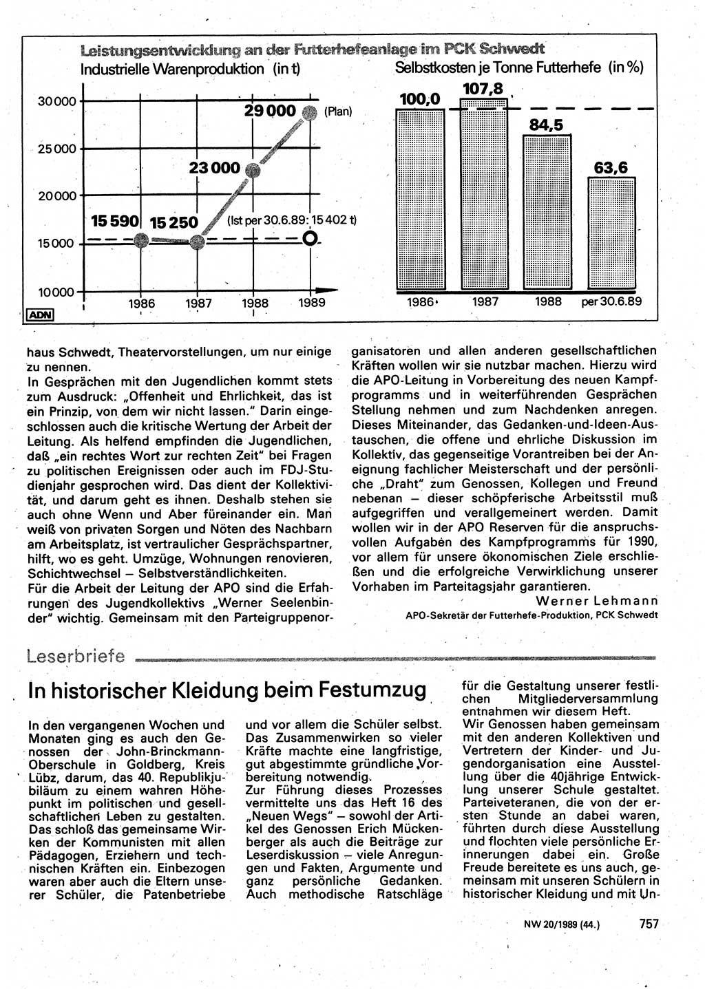 Neuer Weg (NW), Organ des Zentralkomitees (ZK) der SED (Sozialistische Einheitspartei Deutschlands) für Fragen des Parteilebens, 44. Jahrgang [Deutsche Demokratische Republik (DDR)] 1989, Seite 757 (NW ZK SED DDR 1989, S. 757)