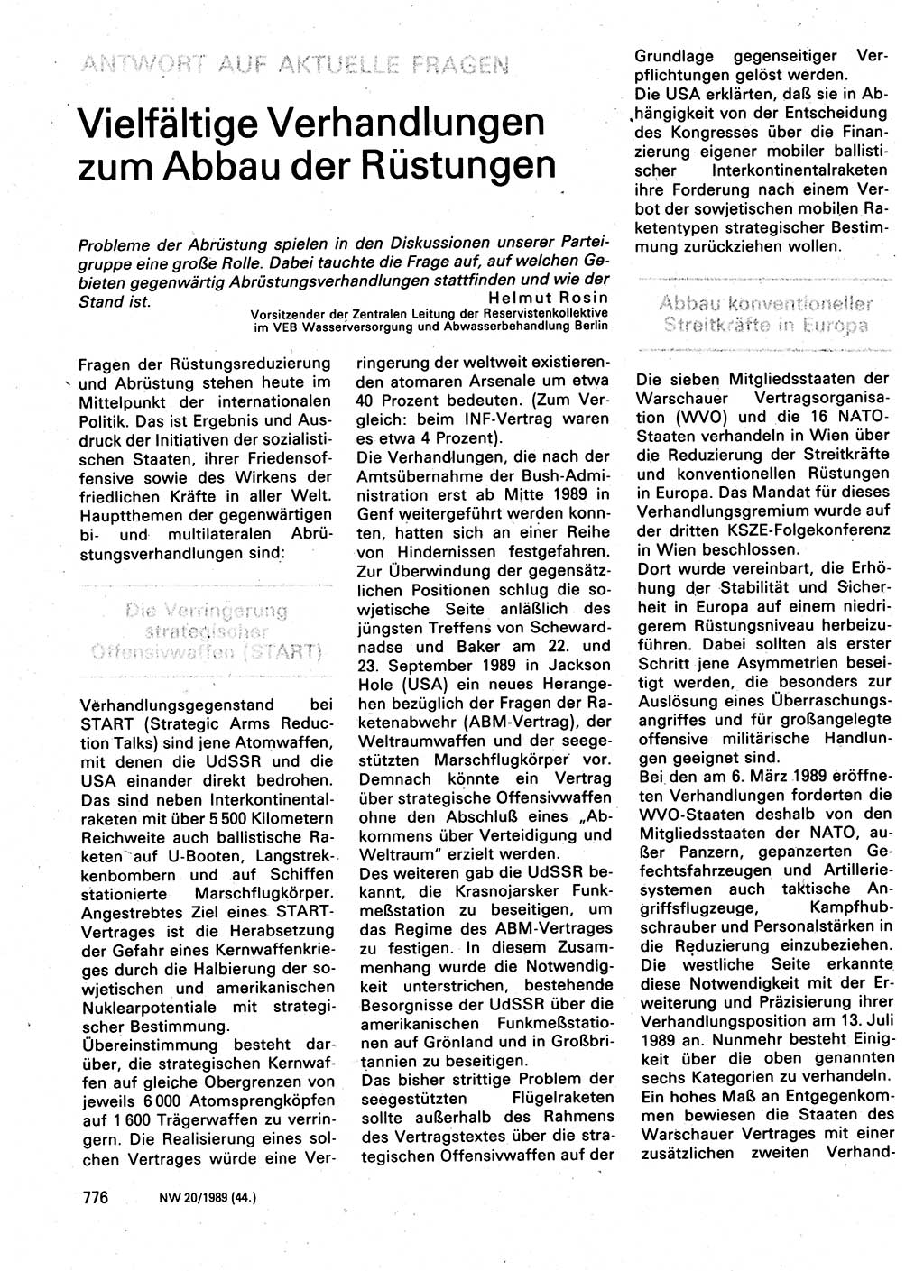 Neuer Weg (NW), Organ des Zentralkomitees (ZK) der SED (Sozialistische Einheitspartei Deutschlands) für Fragen des Parteilebens, 44. Jahrgang [Deutsche Demokratische Republik (DDR)] 1989, Seite 776 (NW ZK SED DDR 1989, S. 776)