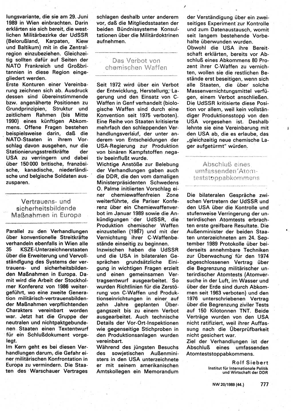 Neuer Weg (NW), Organ des Zentralkomitees (ZK) der SED (Sozialistische Einheitspartei Deutschlands) für Fragen des Parteilebens, 44. Jahrgang [Deutsche Demokratische Republik (DDR)] 1989, Seite 777 (NW ZK SED DDR 1989, S. 777)