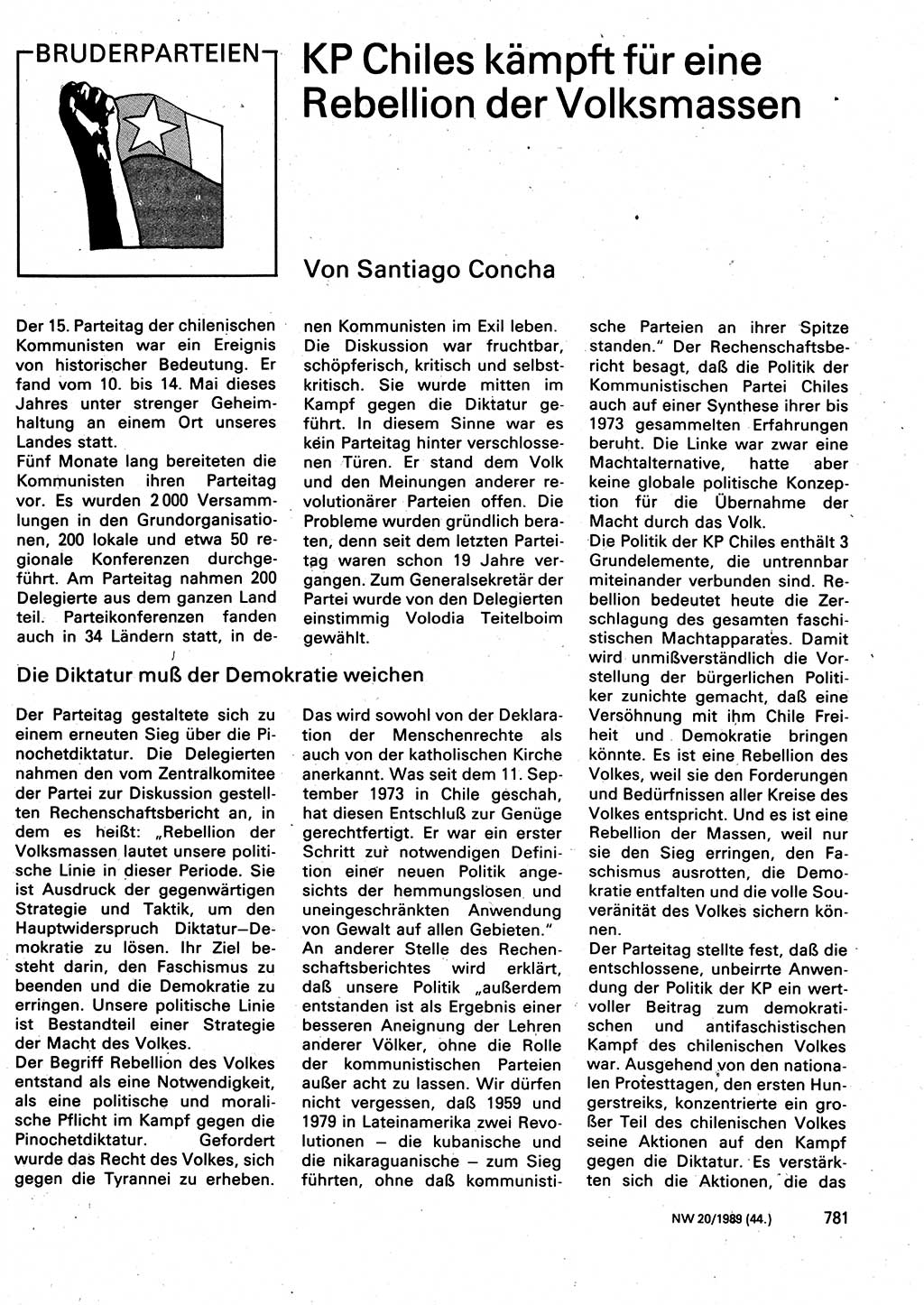 Neuer Weg (NW), Organ des Zentralkomitees (ZK) der SED (Sozialistische Einheitspartei Deutschlands) für Fragen des Parteilebens, 44. Jahrgang [Deutsche Demokratische Republik (DDR)] 1989, Seite 781 (NW ZK SED DDR 1989, S. 781)