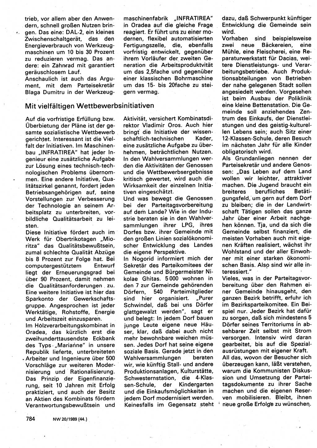 Neuer Weg (NW), Organ des Zentralkomitees (ZK) der SED (Sozialistische Einheitspartei Deutschlands) für Fragen des Parteilebens, 44. Jahrgang [Deutsche Demokratische Republik (DDR)] 1989, Seite 784 (NW ZK SED DDR 1989, S. 784)
