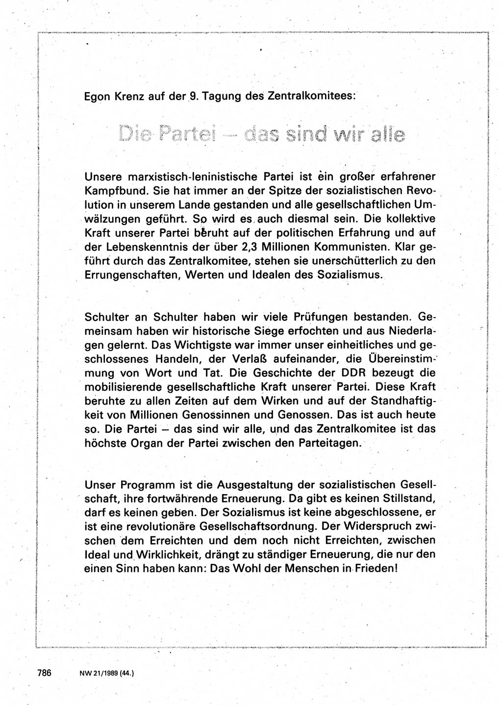 Neuer Weg (NW), Organ des Zentralkomitees (ZK) der SED (Sozialistische Einheitspartei Deutschlands) für Fragen des Parteilebens, 44. Jahrgang [Deutsche Demokratische Republik (DDR)] 1989, Seite 786 (NW ZK SED DDR 1989, S. 786)