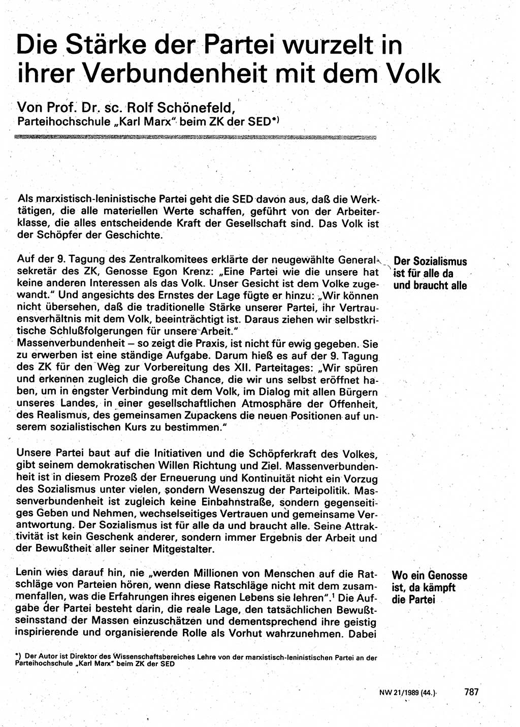 Neuer Weg (NW), Organ des Zentralkomitees (ZK) der SED (Sozialistische Einheitspartei Deutschlands) für Fragen des Parteilebens, 44. Jahrgang [Deutsche Demokratische Republik (DDR)] 1989, Seite 787 (NW ZK SED DDR 1989, S. 787)