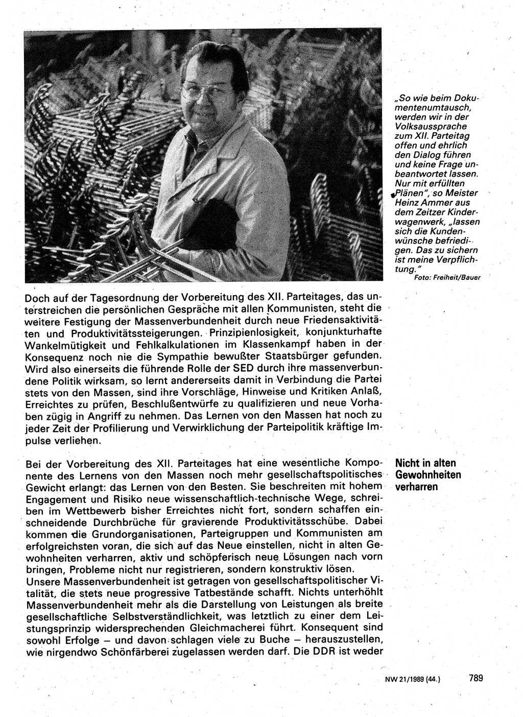 Neuer Weg (NW), Organ des Zentralkomitees (ZK) der SED (Sozialistische Einheitspartei Deutschlands) für Fragen des Parteilebens, 44. Jahrgang [Deutsche Demokratische Republik (DDR)] 1989, Seite 789 (NW ZK SED DDR 1989, S. 789)