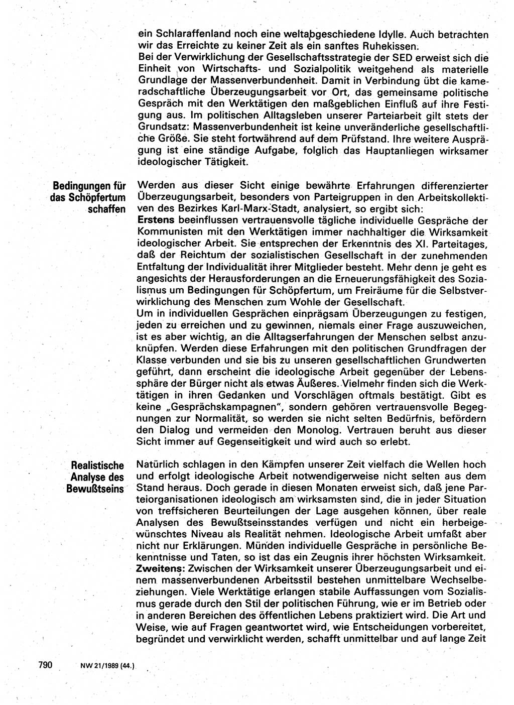 Neuer Weg (NW), Organ des Zentralkomitees (ZK) der SED (Sozialistische Einheitspartei Deutschlands) für Fragen des Parteilebens, 44. Jahrgang [Deutsche Demokratische Republik (DDR)] 1989, Seite 790 (NW ZK SED DDR 1989, S. 790)