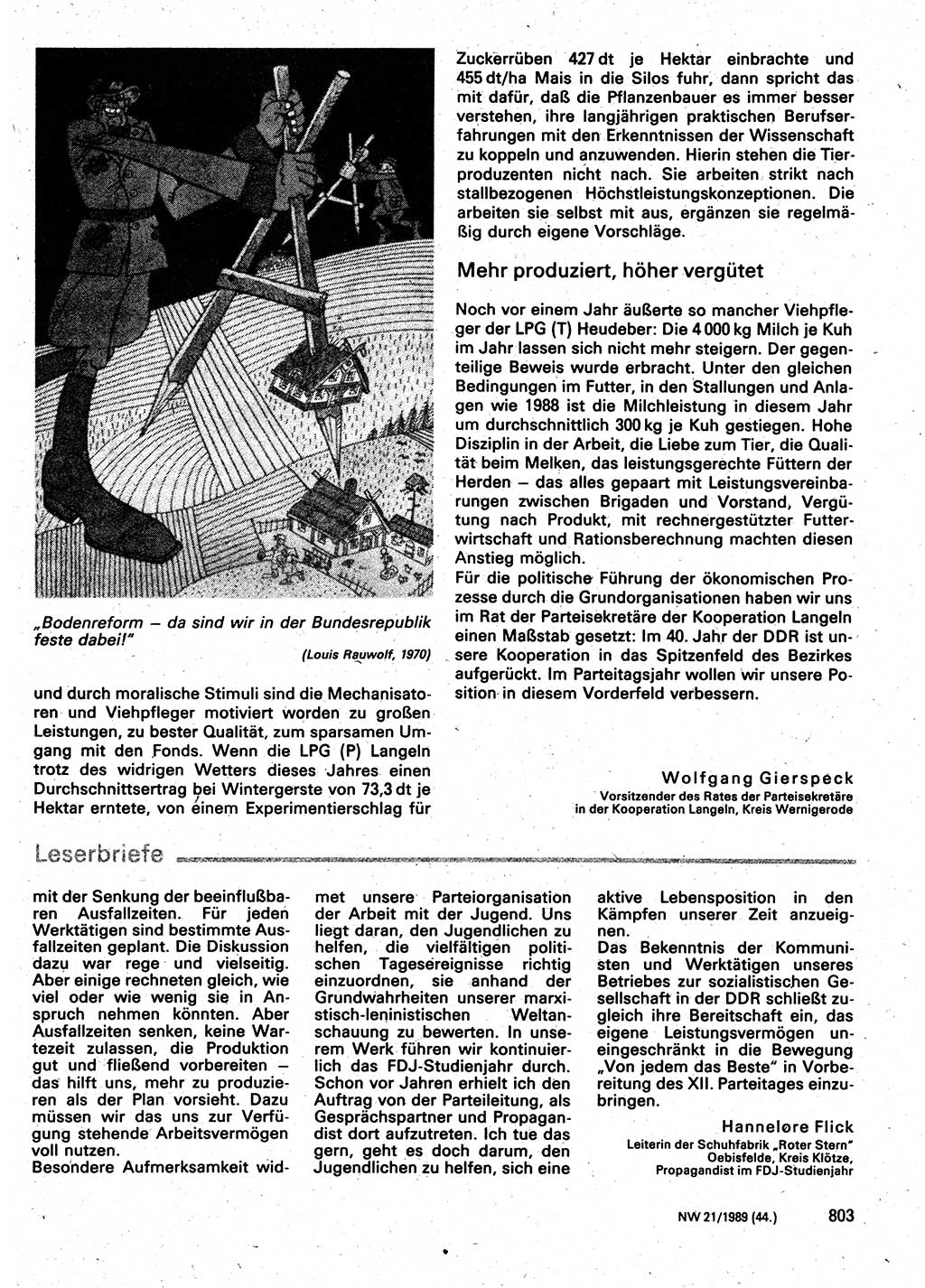 Neuer Weg (NW), Organ des Zentralkomitees (ZK) der SED (Sozialistische Einheitspartei Deutschlands) für Fragen des Parteilebens, 44. Jahrgang [Deutsche Demokratische Republik (DDR)] 1989, Seite 803 (NW ZK SED DDR 1989, S. 803)