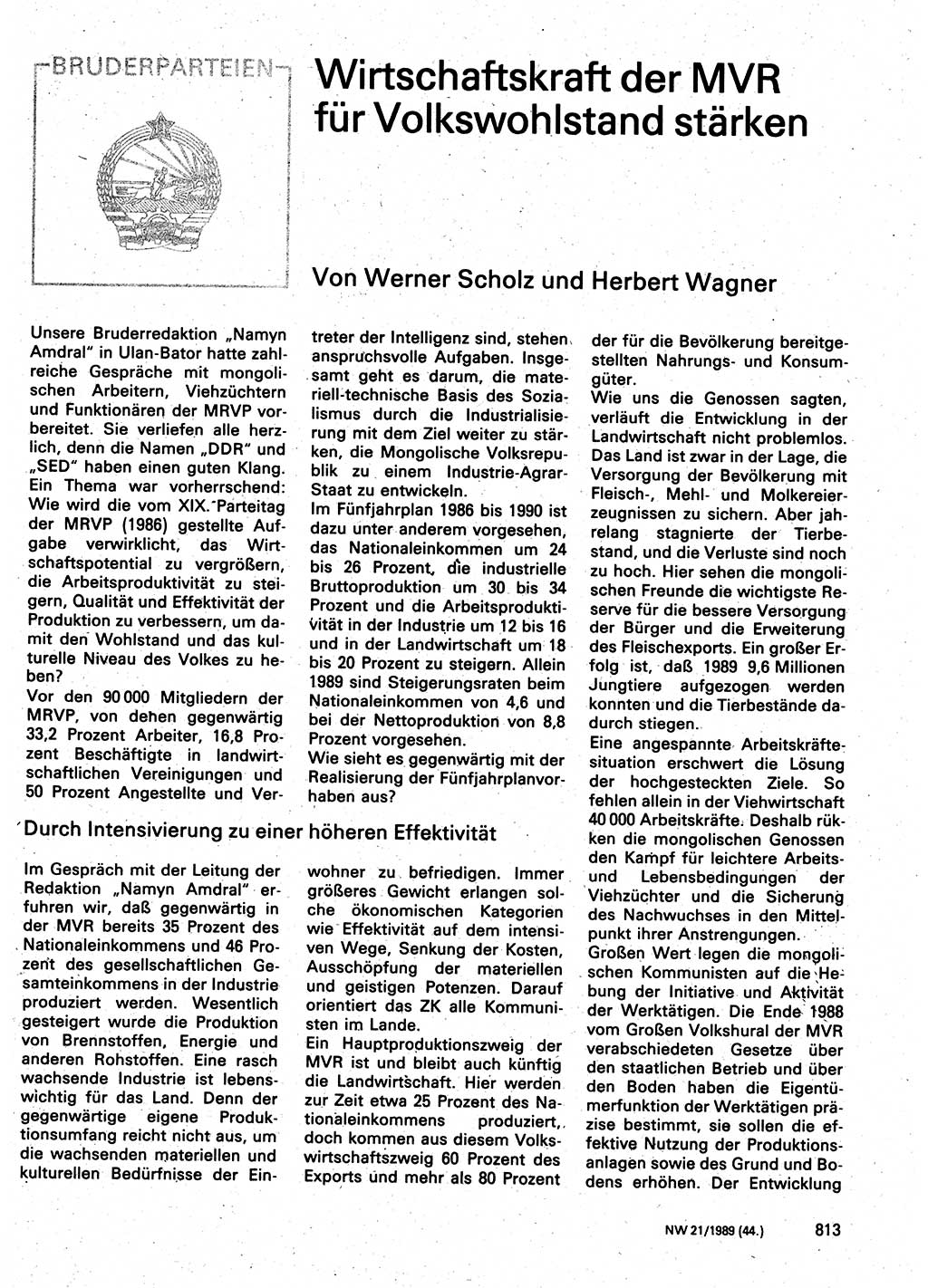 Neuer Weg (NW), Organ des Zentralkomitees (ZK) der SED (Sozialistische Einheitspartei Deutschlands) für Fragen des Parteilebens, 44. Jahrgang [Deutsche Demokratische Republik (DDR)] 1989, Seite 813 (NW ZK SED DDR 1989, S. 813)