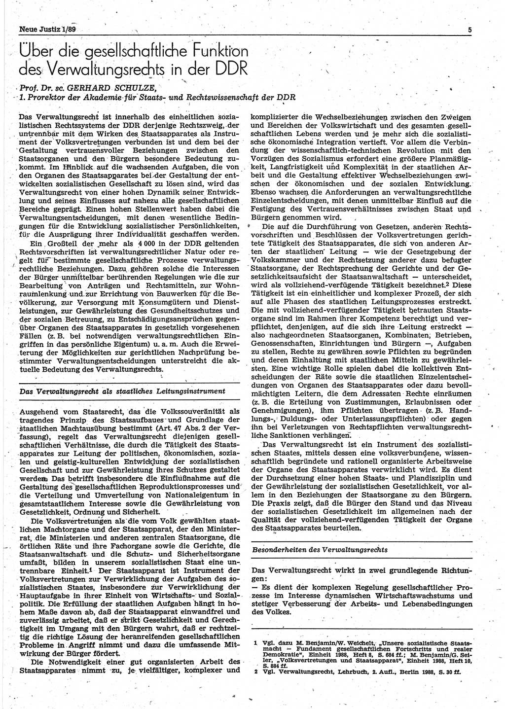 Neue Justiz (NJ), Zeitschrift für sozialistisches Recht und Gesetzlichkeit [Deutsche Demokratische Republik (DDR)], 43. Jahrgang 1989, Seite 5 (NJ DDR 1989, S. 5)