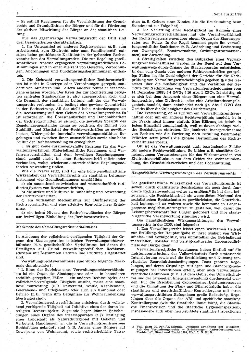 Neue Justiz (NJ), Zeitschrift für sozialistisches Recht und Gesetzlichkeit [Deutsche Demokratische Republik (DDR)], 43. Jahrgang 1989, Seite 6 (NJ DDR 1989, S. 6)