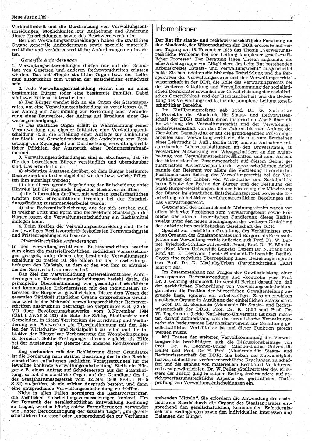 Neue Justiz (NJ), Zeitschrift für sozialistisches Recht und Gesetzlichkeit [Deutsche Demokratische Republik (DDR)], 43. Jahrgang 1989, Seite 9 (NJ DDR 1989, S. 9)