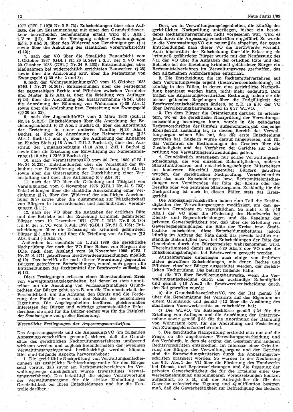 Neue Justiz (NJ), Zeitschrift für sozialistisches Recht und Gesetzlichkeit [Deutsche Demokratische Republik (DDR)], 43. Jahrgang 1989, Seite 12 (NJ DDR 1989, S. 12)