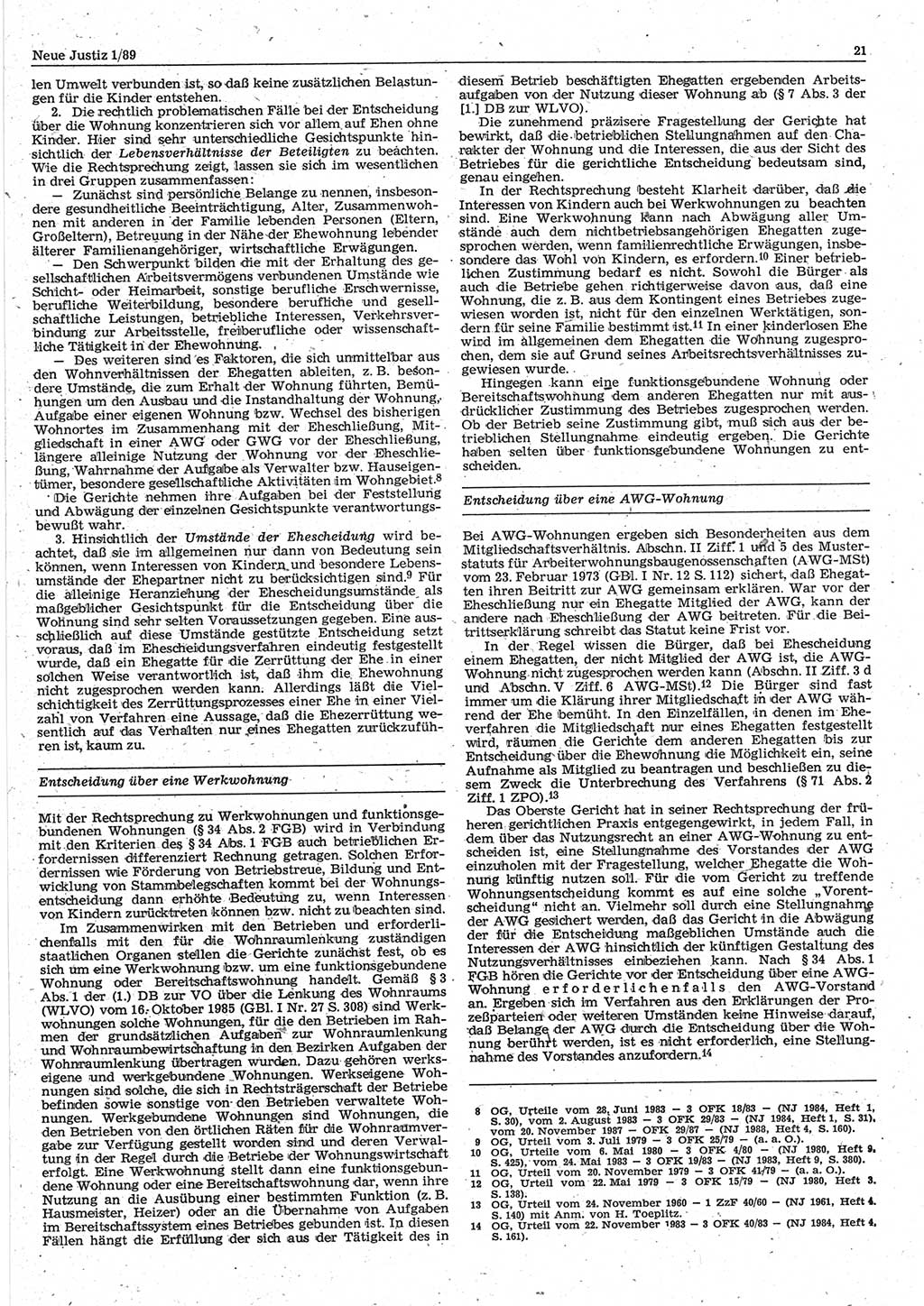 Neue Justiz (NJ), Zeitschrift für sozialistisches Recht und Gesetzlichkeit [Deutsche Demokratische Republik (DDR)], 43. Jahrgang 1989, Seite 21 (NJ DDR 1989, S. 21)