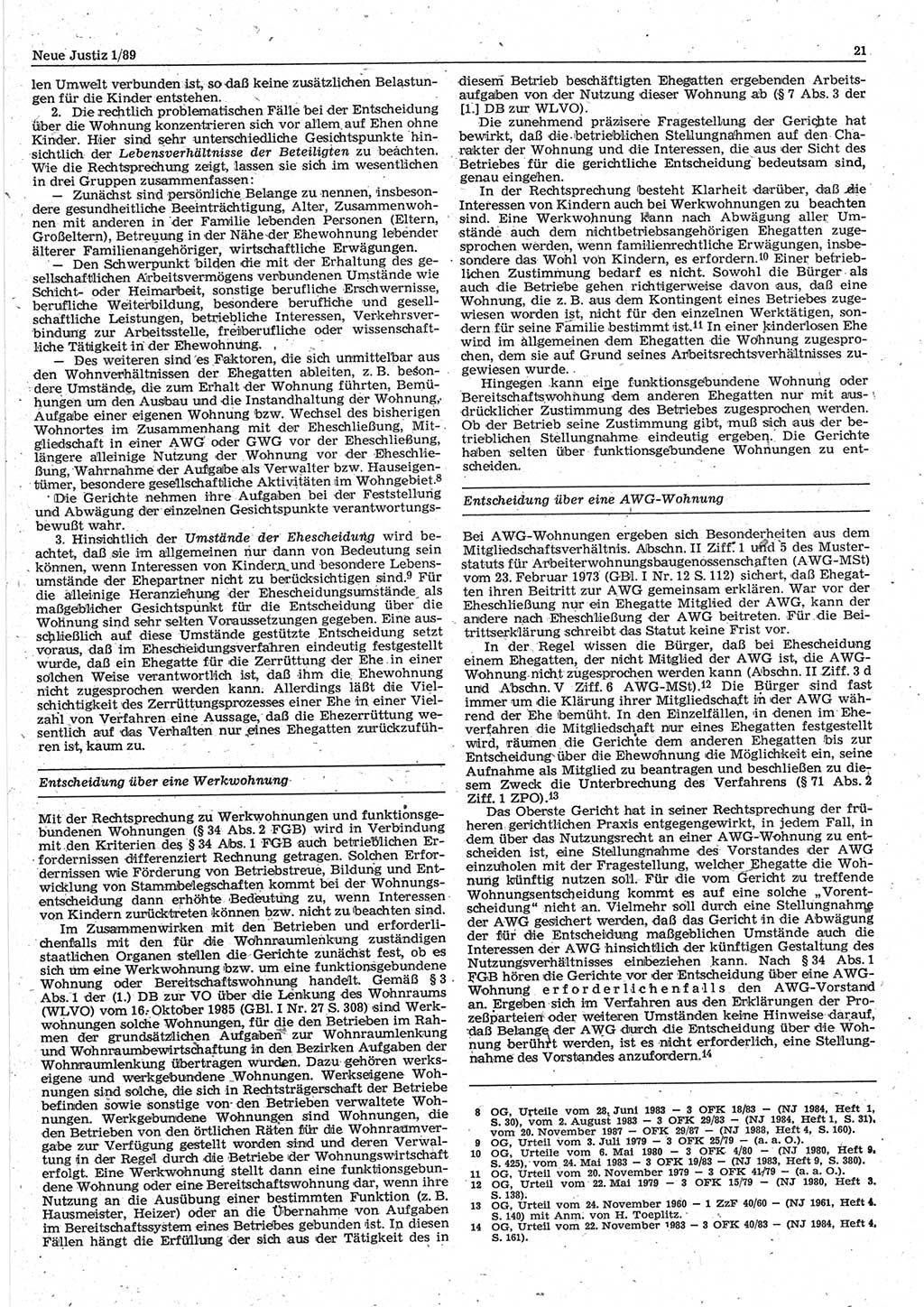 Neue Justiz (NJ), Zeitschrift für sozialistisches Recht und Gesetzlichkeit [Deutsche Demokratische Republik (DDR)], 43. Jahrgang 1989, Seite 21 (NJ DDR 1989, S. 21)