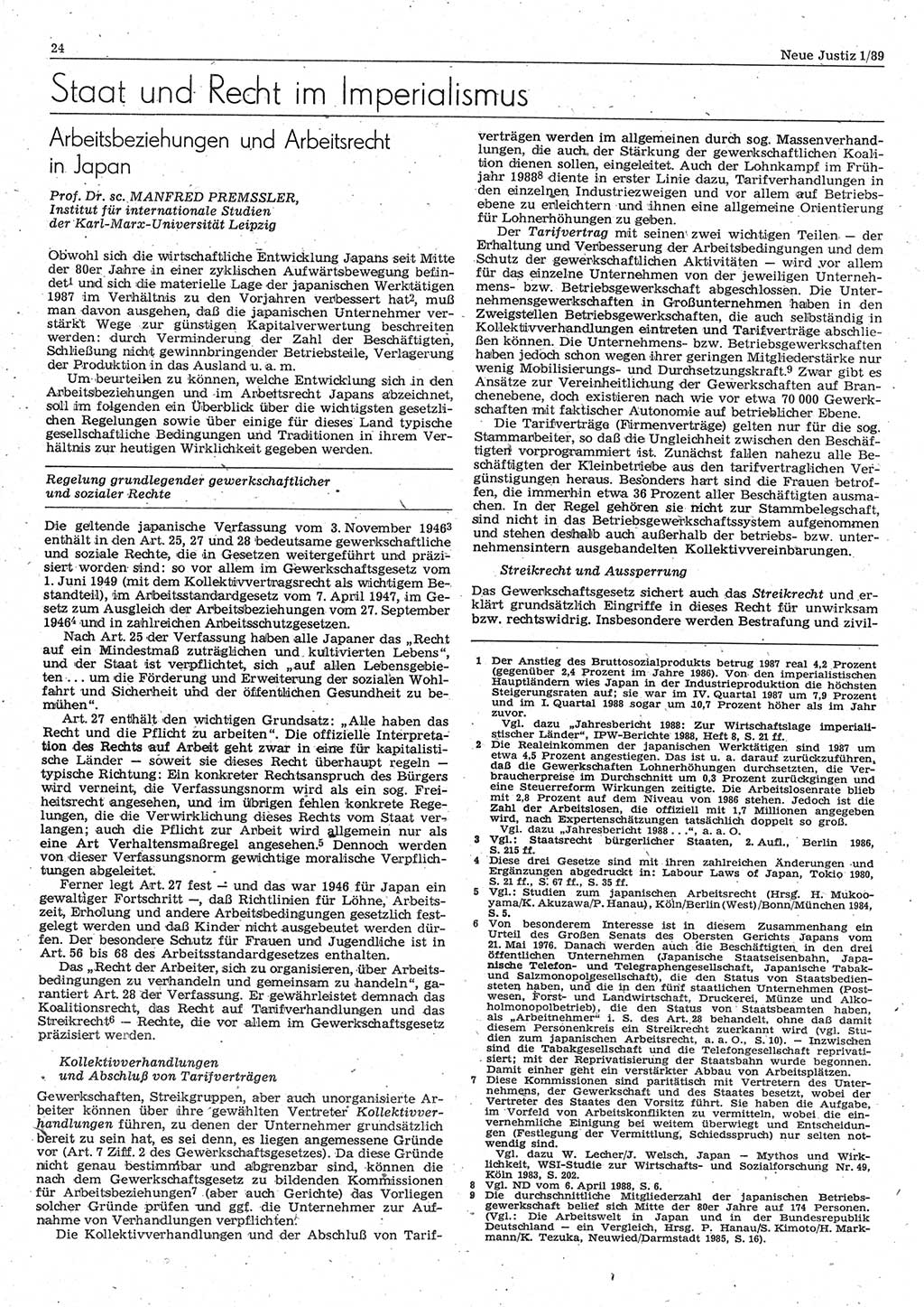 Neue Justiz (NJ), Zeitschrift für sozialistisches Recht und Gesetzlichkeit [Deutsche Demokratische Republik (DDR)], 43. Jahrgang 1989, Seite 24 (NJ DDR 1989, S. 24)